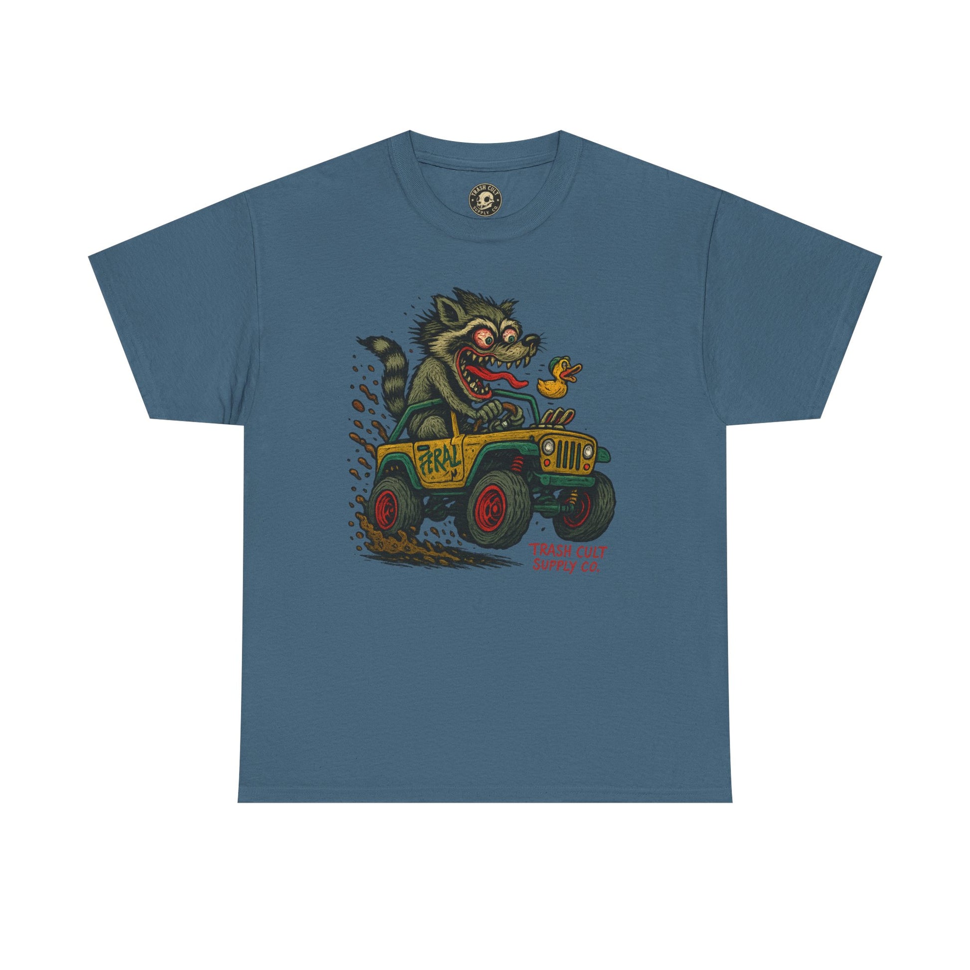 Feral Jeep Raccoon Shirt – Ed Roth Style Off-Road Chaos | Trash Cult Supply Co | Gildan 5000 Tee