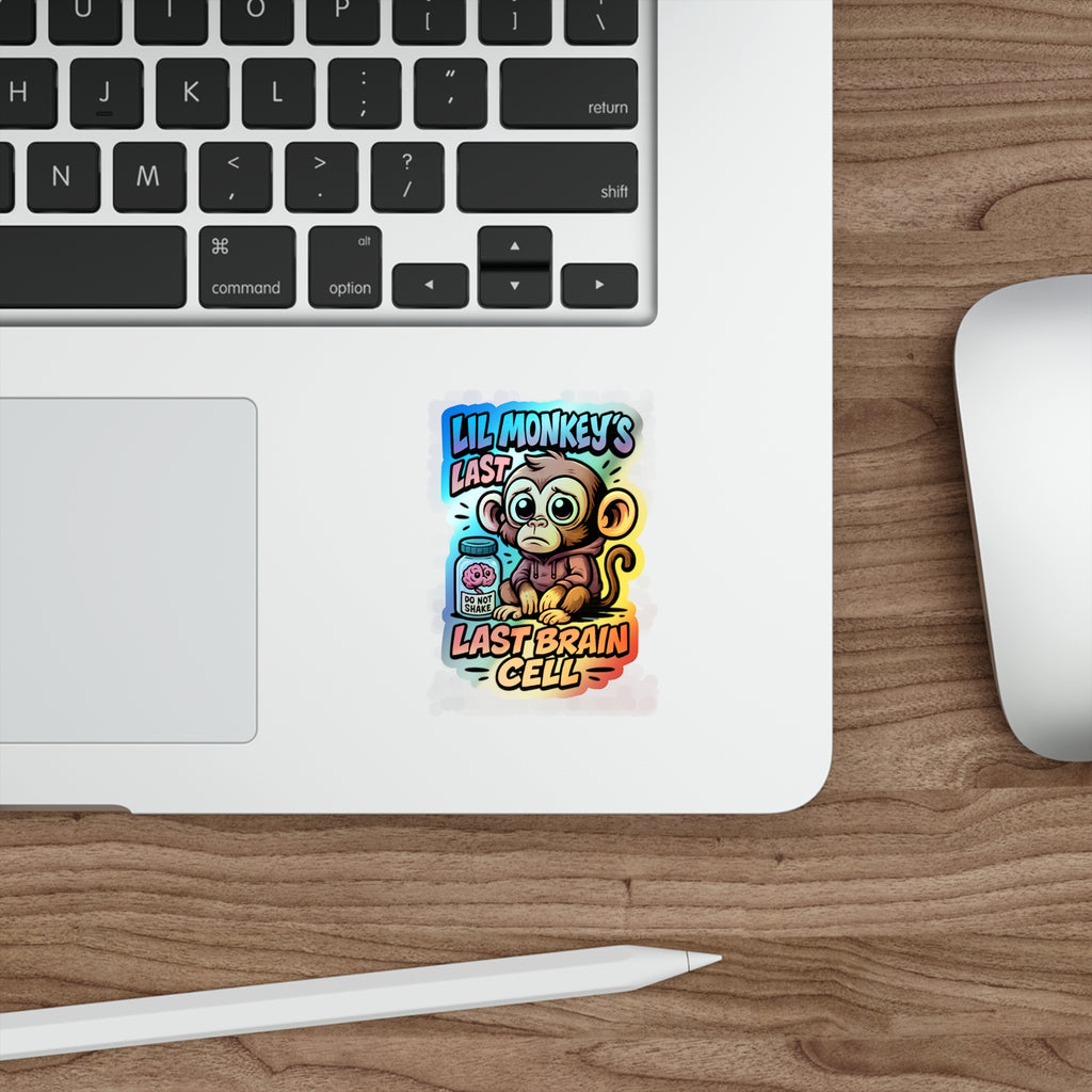 Lil Monkey’s Last Brain Cell Holographic Sticker – Funny ADHD Meme Vinyl Decal