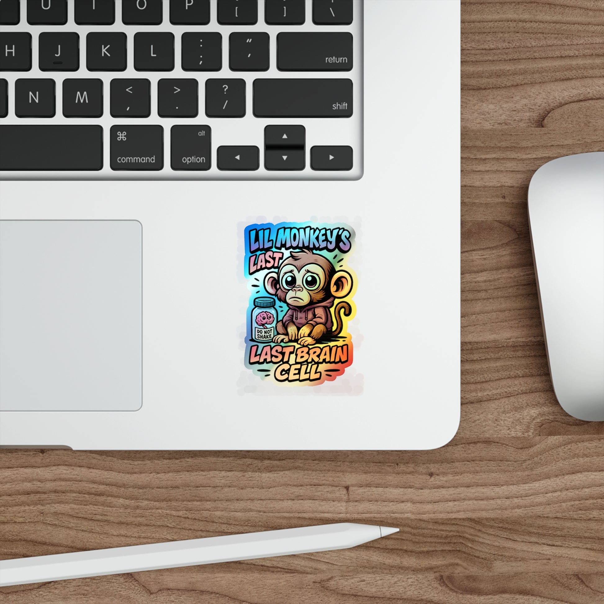 Lil Monkey’s Last Brain Cell Holographic Sticker – Funny ADHD Meme Vinyl Decal