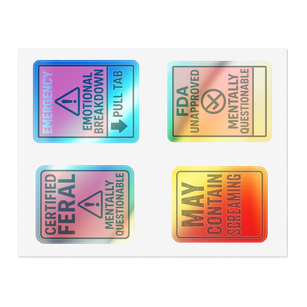Feral Sticker Sheet Bundle – 10 Bold Mental Health & Chaos-Themed Stickers | Transparent, White & Holographic Vinyl