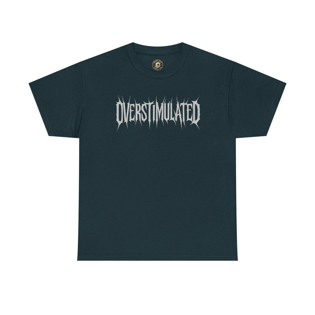 OVERSTIMULATED Metalcore Grunge Shirt – White on Black Distressed Font Tee