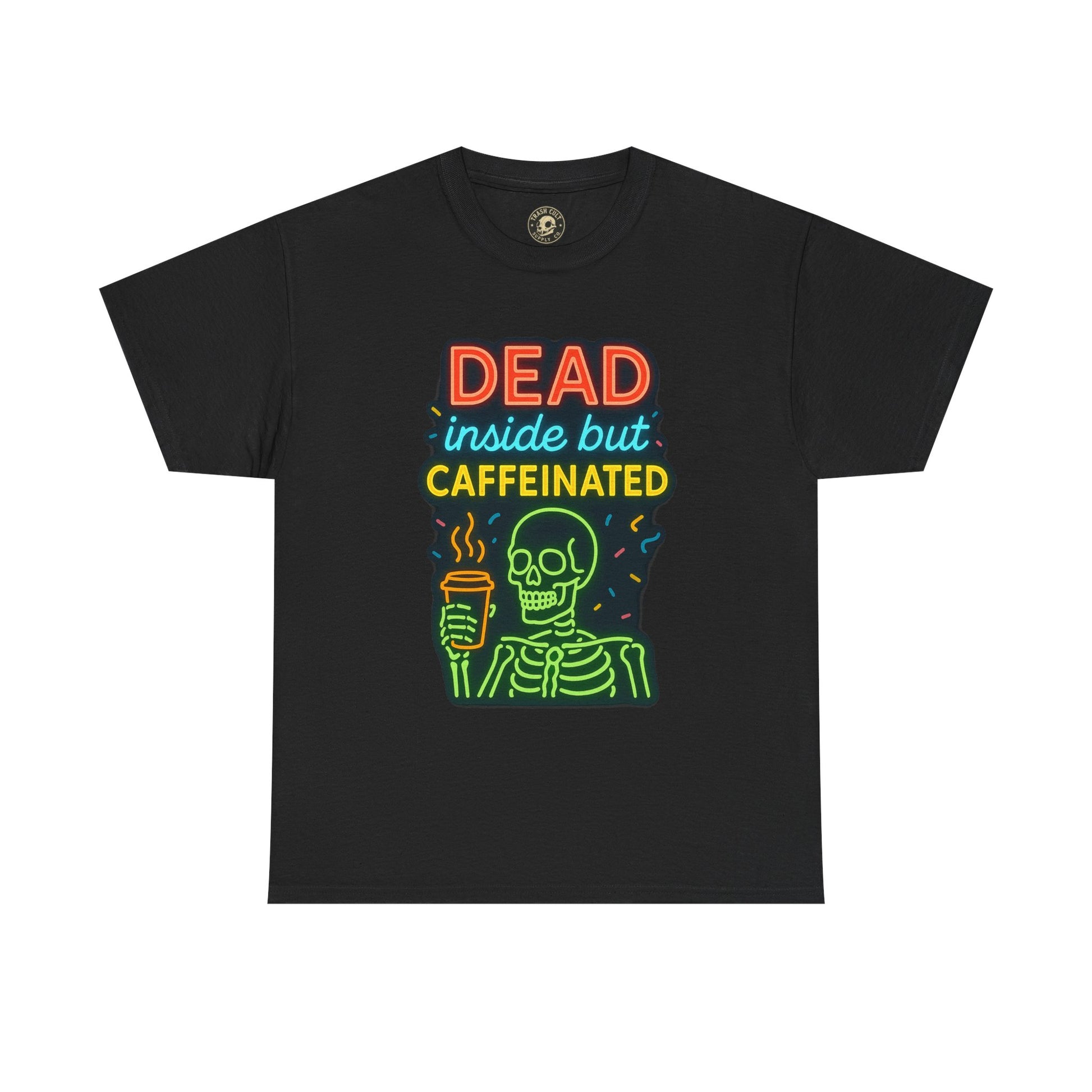 Unisex Skeleton Tee, Dead Inside But Caffeinated Shirt, Funny Graphic Tee, Halloween Gift, Coffee Lover Shirt, Quirky Humor Top