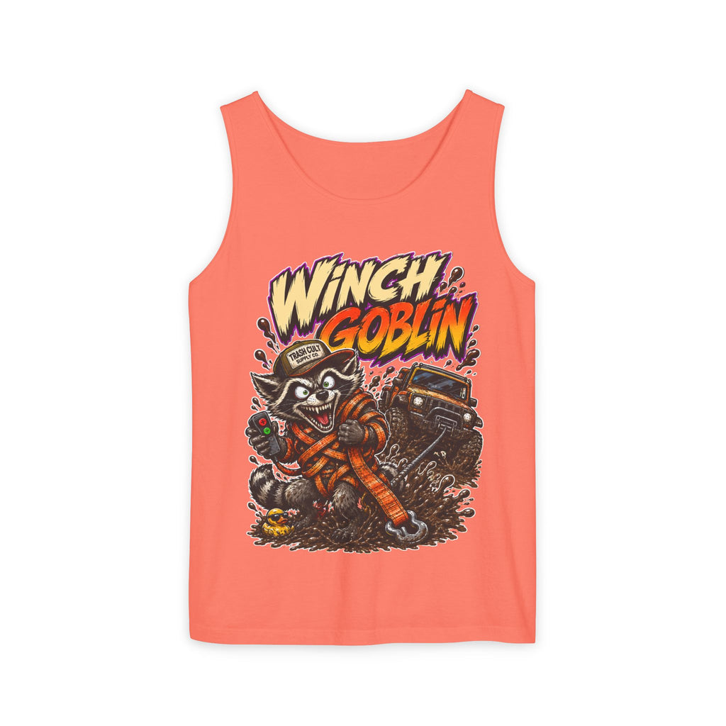 Winch Goblin Graphic Tank Top — Retro Cartoon Mechanic Design
