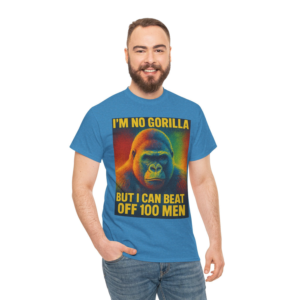 I’m No Gorilla But I Can Beat Off 100 Men Shirt – Multicolor Halftone Gorilla Tee on Gildan 5000