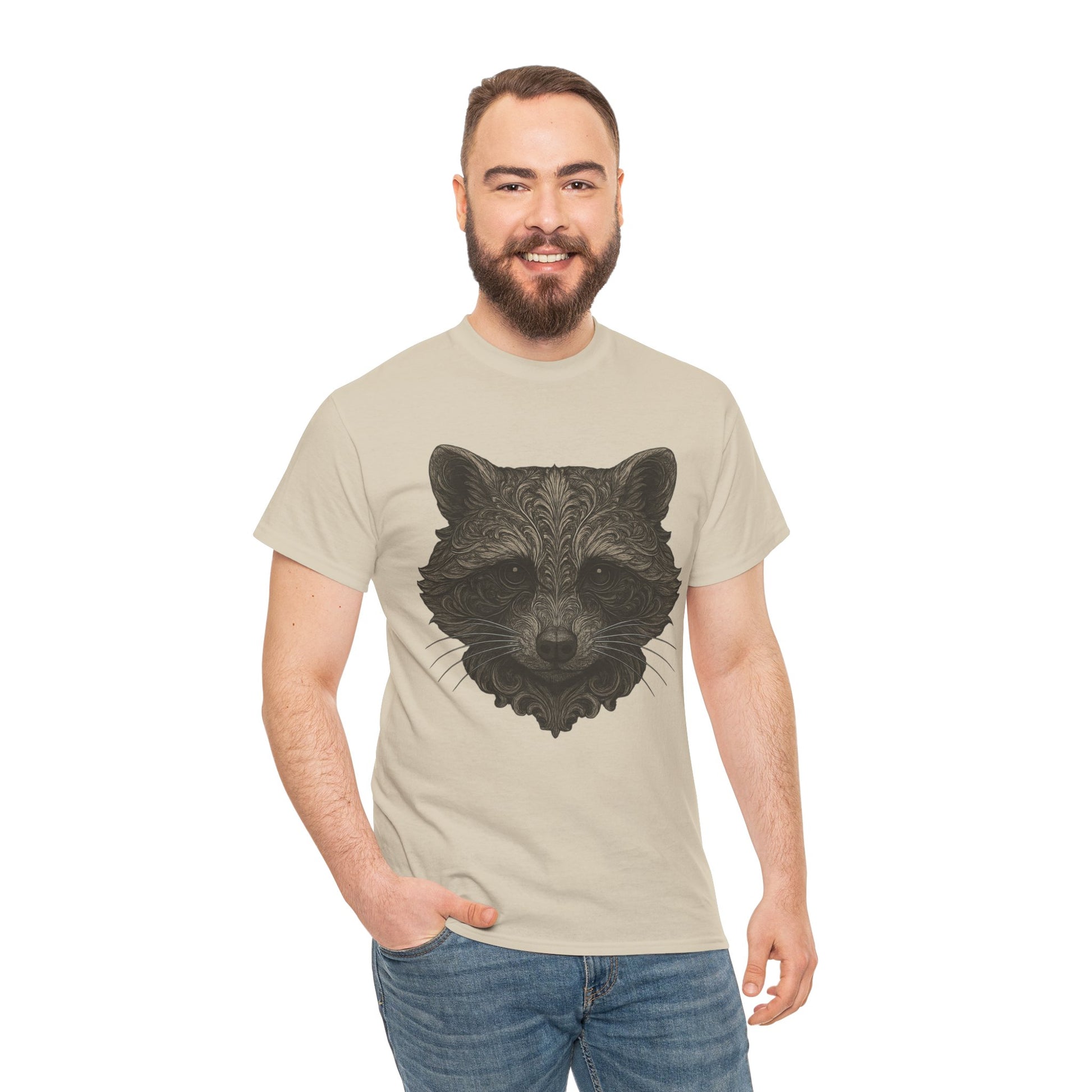 Ornate Raccoon Face Shirt – Intricate Woodland Animal Art Tee – Tattoo-Inspired Forest Aesthetic – Trash Cult Supply Co.
