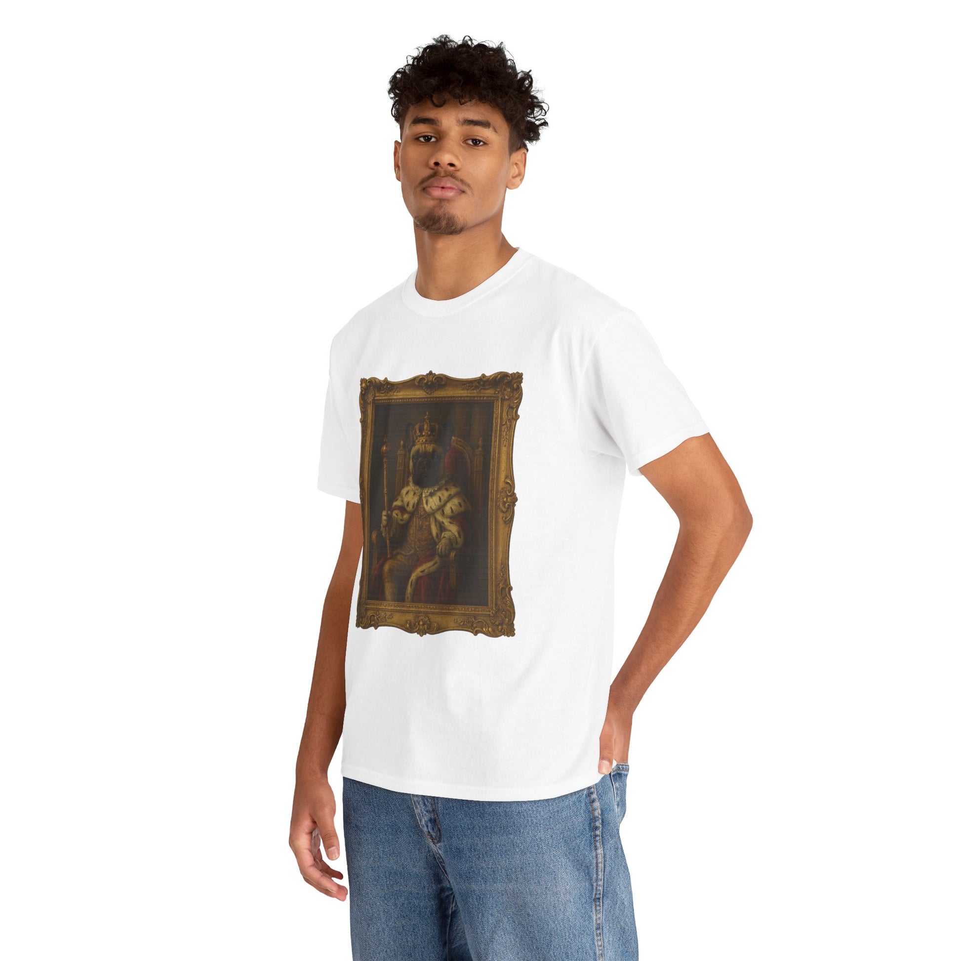 French Bulldog King Baroque Portrait Shirt – Funny Royal Dog Tee – Gildan 5000 Unisex Heavy Cotton