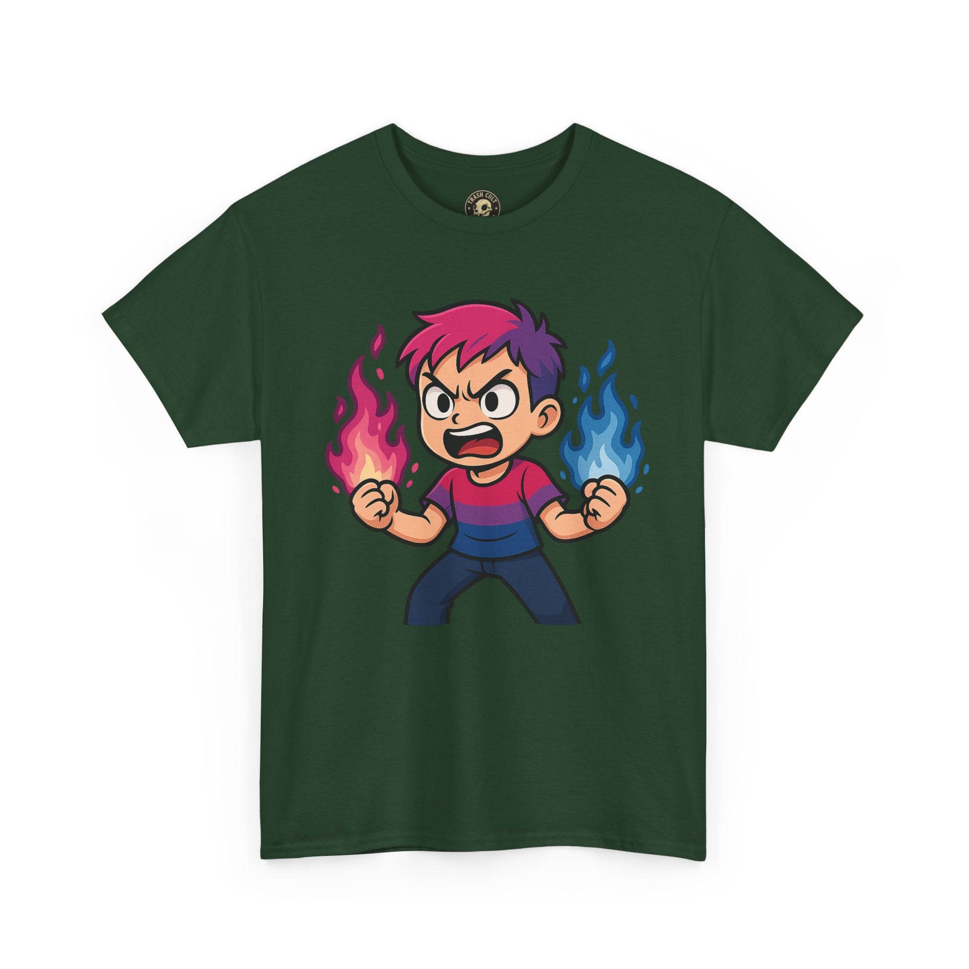 Bi-Furious Cartoon Pride Tee – Unisex Heavy Cotton Shirt for Gamers, Comic Fans & LGBTQ+ Allies
