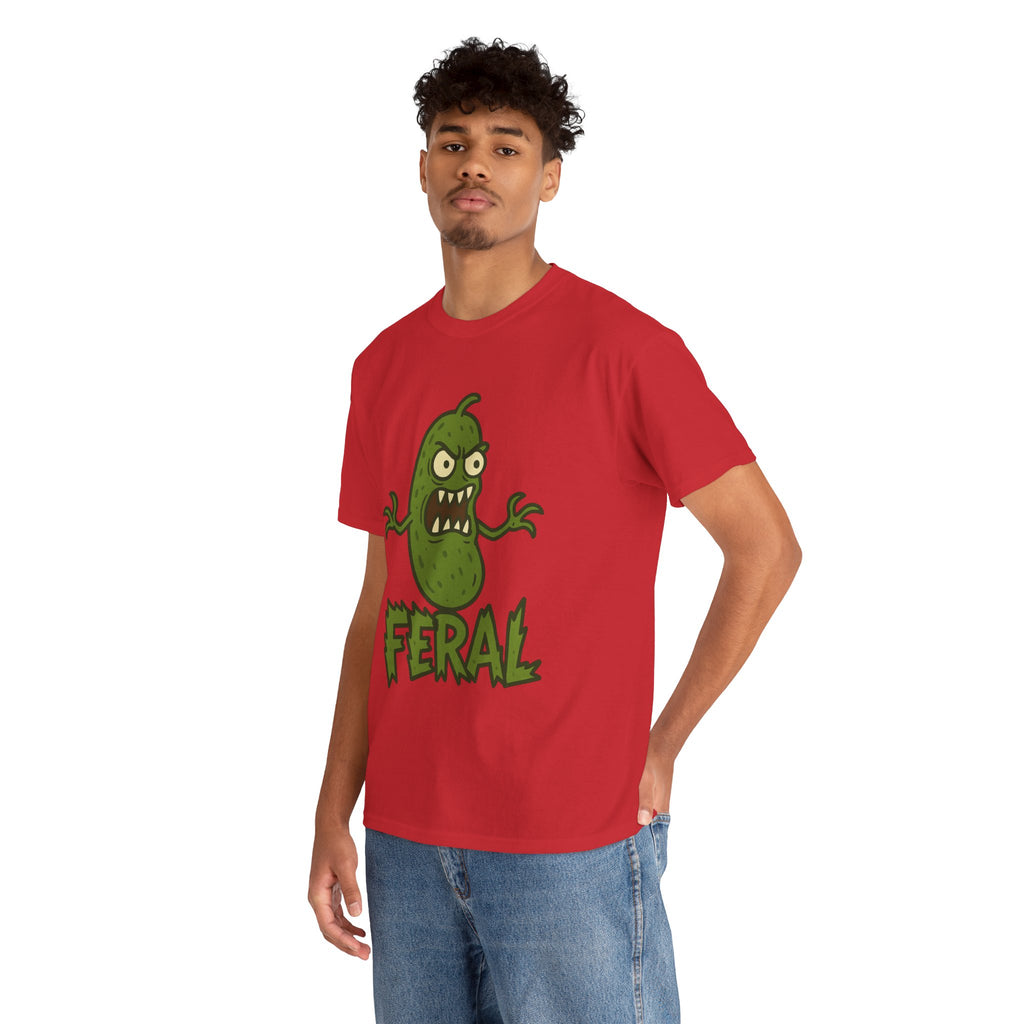 Feral Pickle Cartoon Tee – Trashcore Angry Pickle Shirt – Gildan 5000 Unisex Heavy Cotton