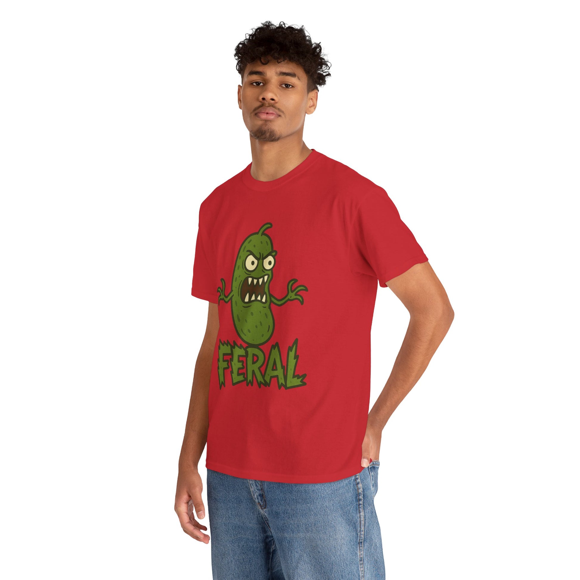 Feral Pickle Cartoon Tee – Trashcore Angry Pickle Shirt – Gildan 5000 Unisex Heavy Cotton