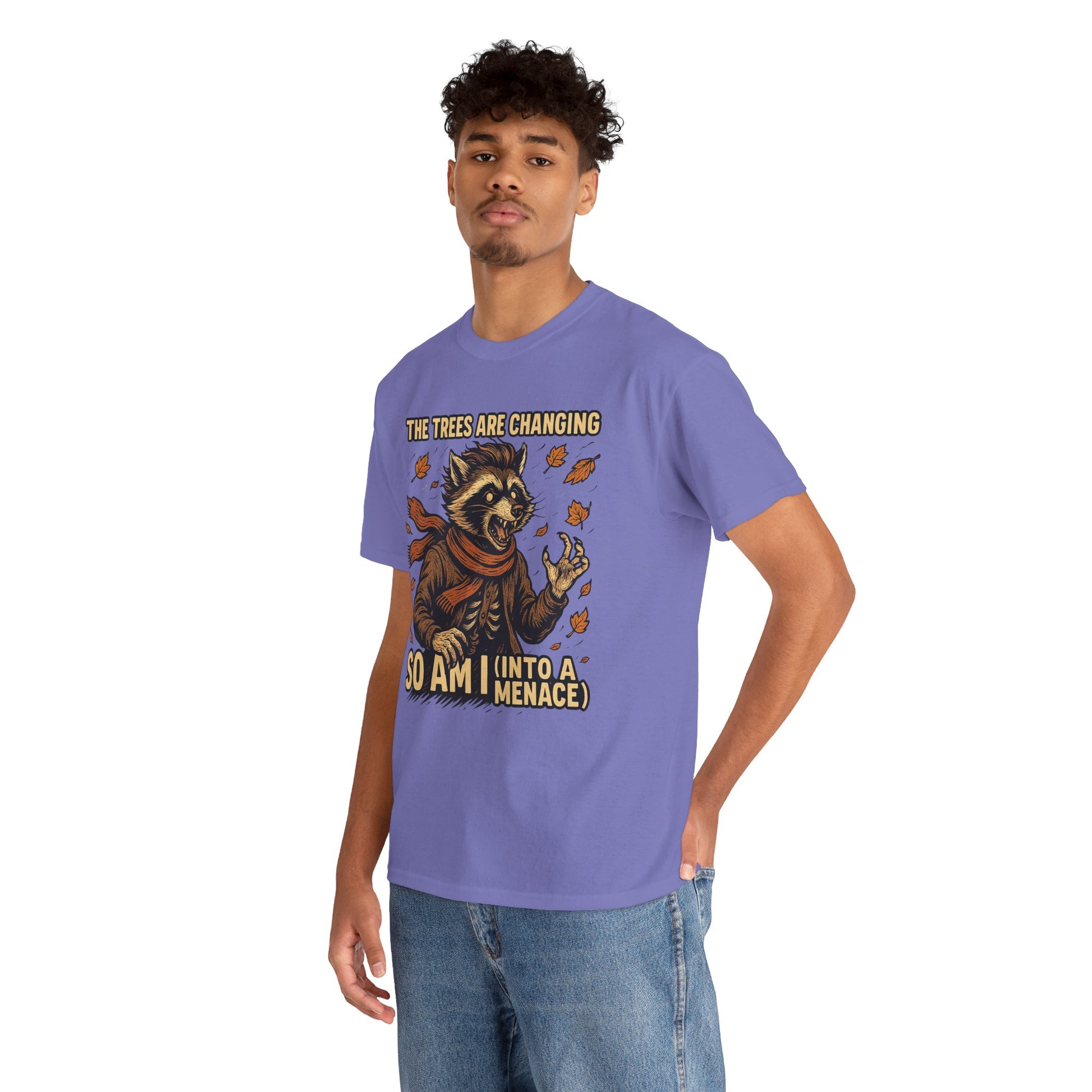 So Am I (Into a Menace) Shirt – Raccoon Transformation Fall Tee – The Trees Are Changing T-Shirt – Fall of Humanity Collection – Trash Cult Supply Co.