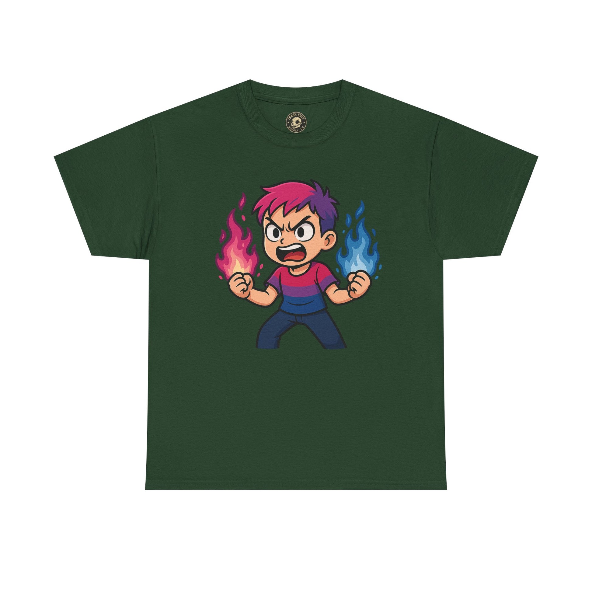 Bi-Furious Cartoon Pride Tee – Unisex Heavy Cotton Shirt for Gamers, Comic Fans & LGBTQ+ Allies