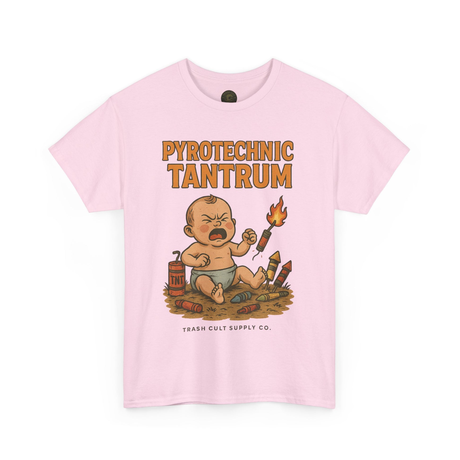Pyrotechnic Tantrum T-Shirt – Explosive Baby Humor Graphic | Trash Cult Supply Co. | Gildan 5000 Tee