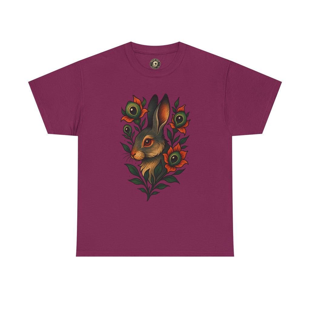 Whimsical Rabbit Floral Tee, Nature Lover Gift, Casual Wear, Eco-Friendly Fashion, Unique Graphic T-Shirt, Year-Round Style