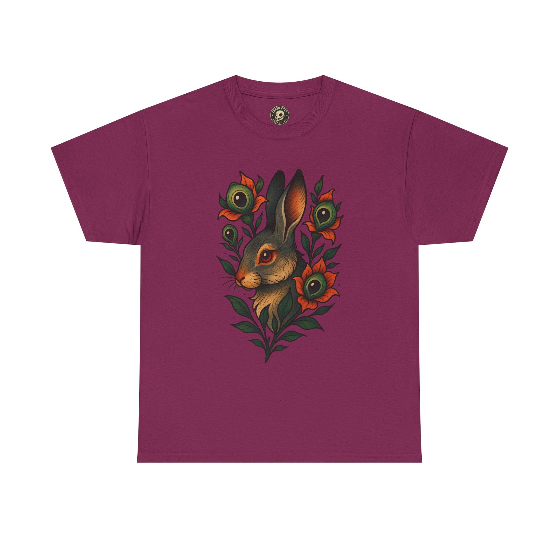 Whimsical Rabbit Floral Tee, Nature Lover Gift, Casual Wear, Eco-Friendly Fashion, Unique Graphic T-Shirt, Year-Round Style