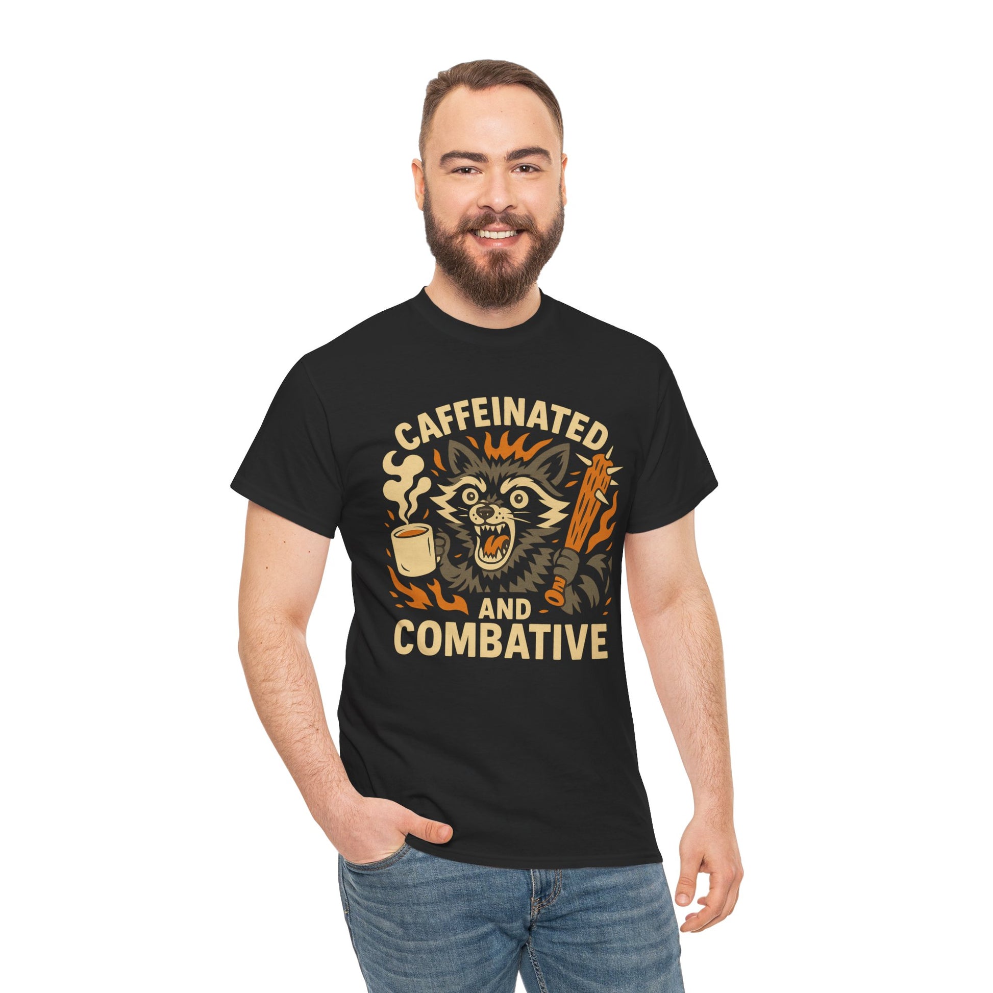 Caffeinated and Combative Tee, Funny Graphic T-Shirt, Coffee Lover Gift, Unisex Casual Wear, Birthday Present, Everyday Style