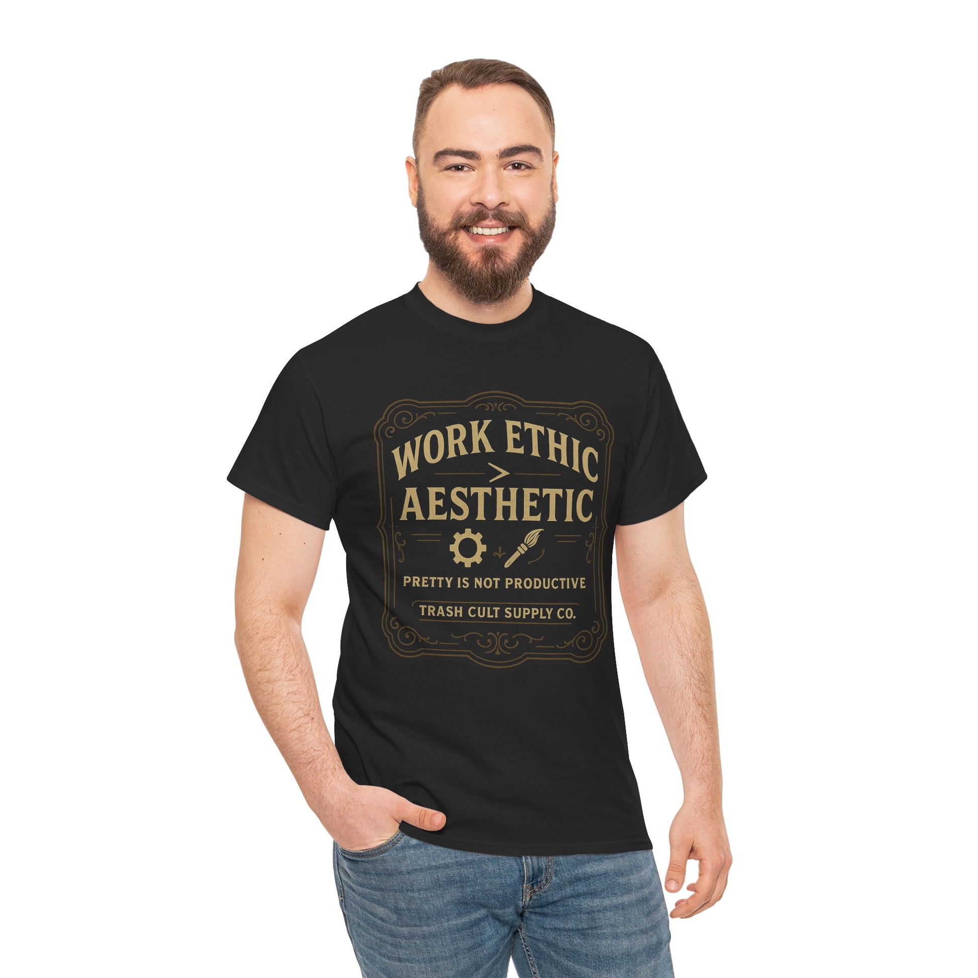 Work Ethic > Aesthetic T-Shirt (Black Gildan 5000) – Vintage Vigilante | Trash Cult Supply Co.