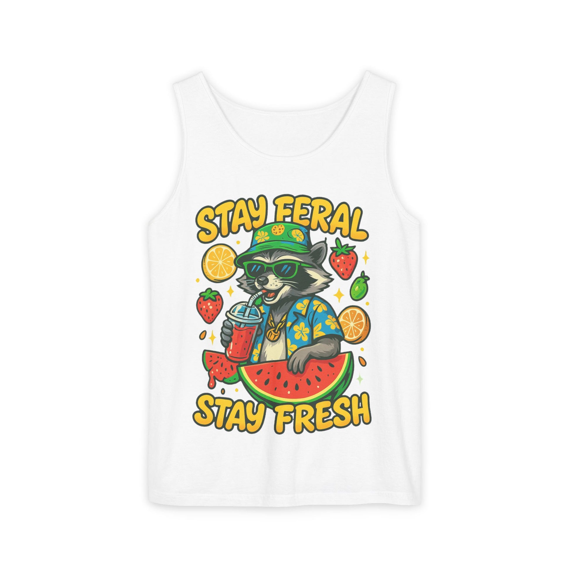 Stay Feral Stay Fresh Tank Top, Summer Apparel, Unisex Graphic Tee, Beachwear, Fun Gift for Animal Lovers