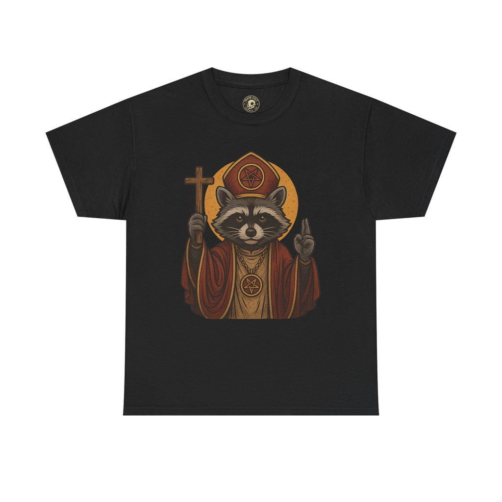 Holy Raccoon Pope Shirt – Funny Cult Priest Graphic Tee – Gildan 5000 Unisex