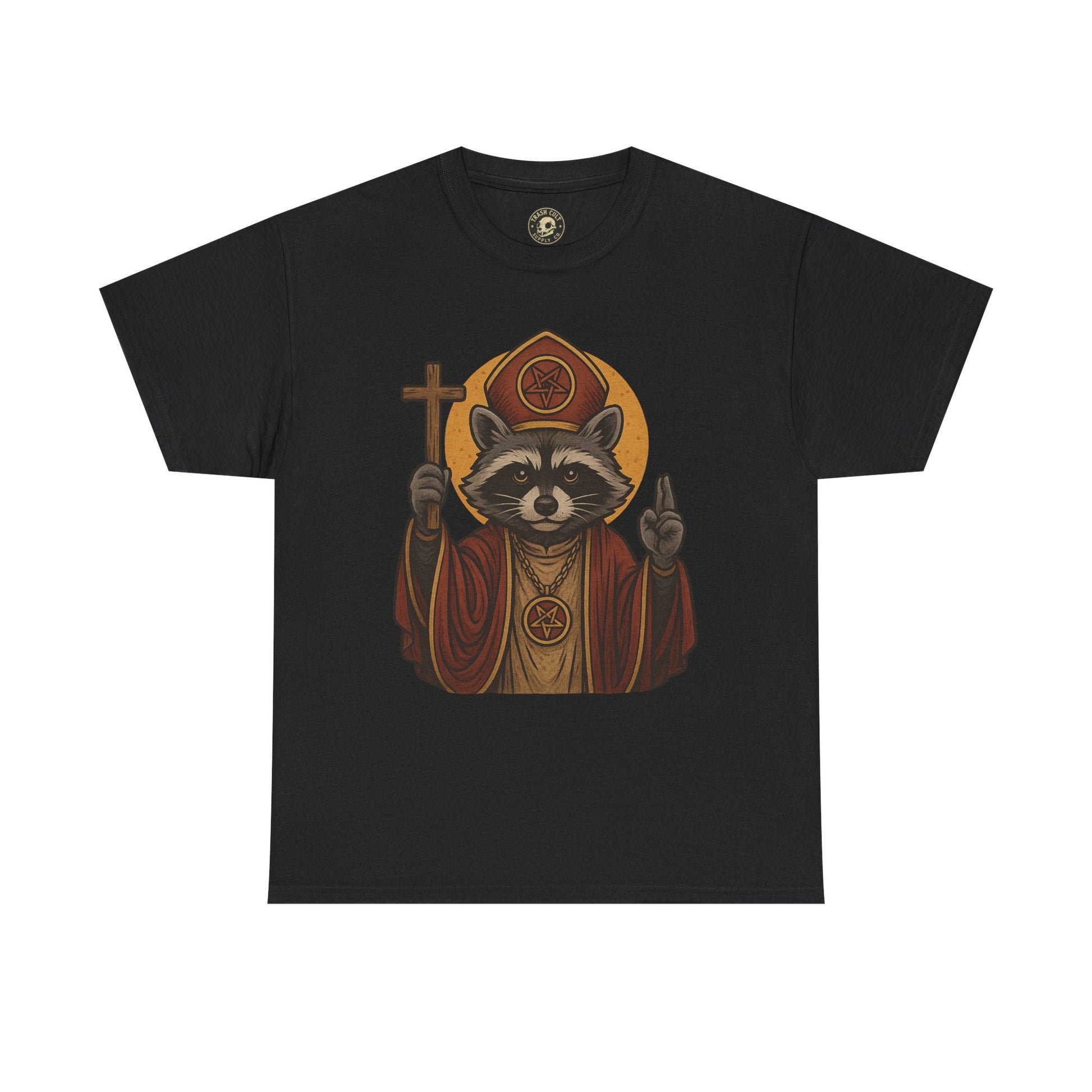 Holy Raccoon Pope Shirt – Funny Cult Priest Graphic Tee – Gildan 5000 Unisex