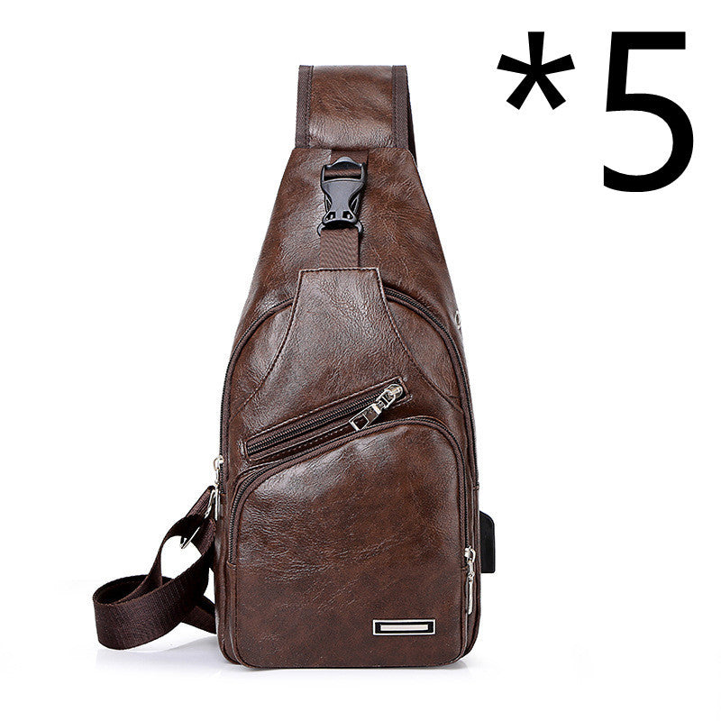 Men’s PU Leather Chest Bag – Vintage Sling Crossbody Pack with Phone Pocket – Casual Medium Shoulder Bag