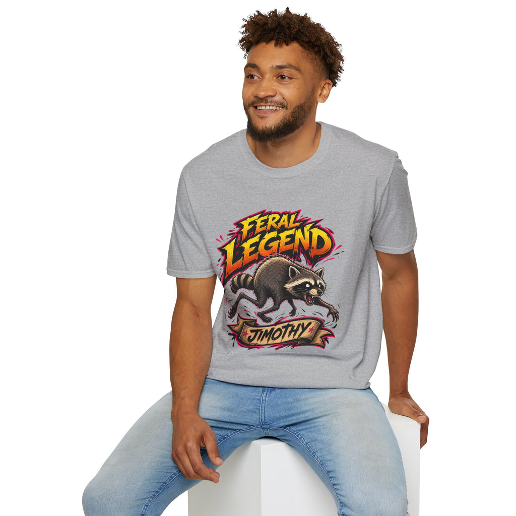 Feral Legend Raccoon Jimothy T-Shirt — Bold Graphic Tee