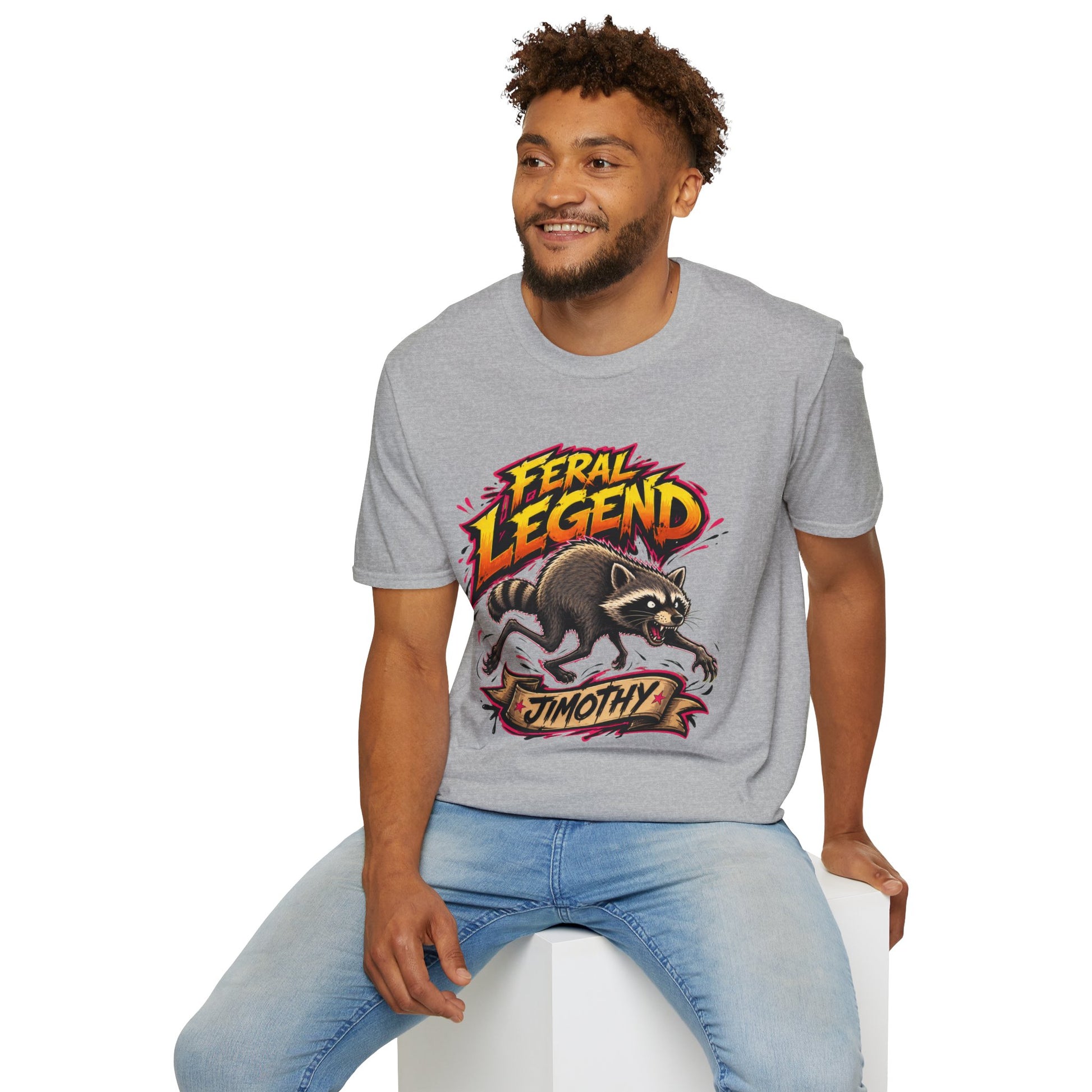 Feral Legend Raccoon Jimothy T-Shirt — Bold Graphic Tee