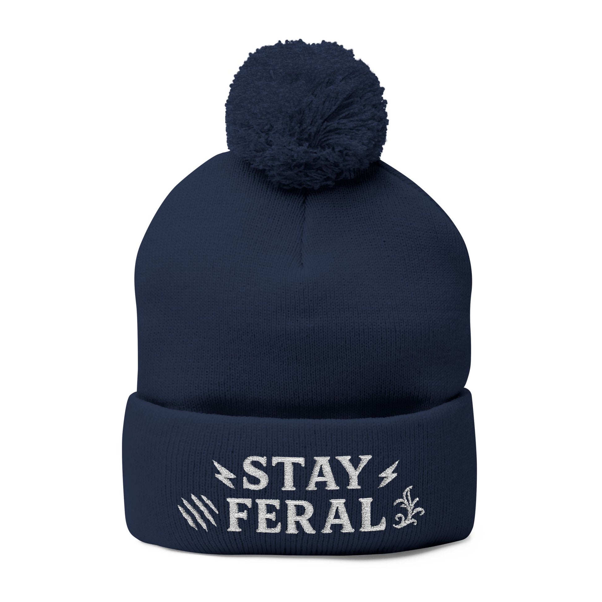 Stay Feral Pom-Pom Knit Cap, Cozy Winter Beanie, Embroidered Hats for Adventurers, Gift for Outdoorsy Friends, Stylish Cold Weather [...]