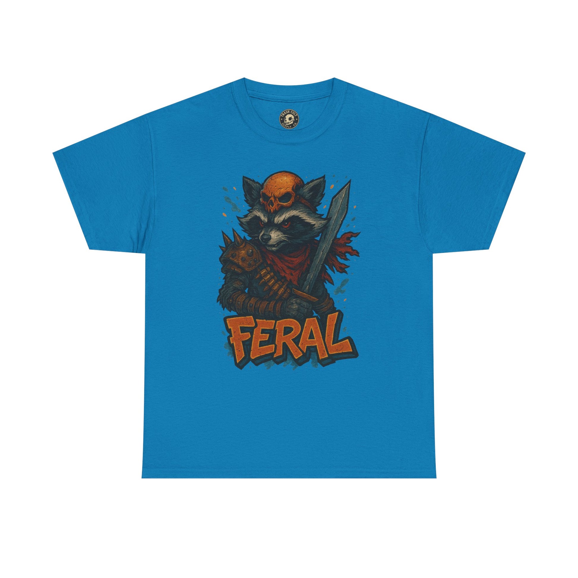 FERAL Raccoon Warlord Shirt – Graffiti Street Art Animal Tee | Bold Post-Apocalyptic Design on Gildan 5000