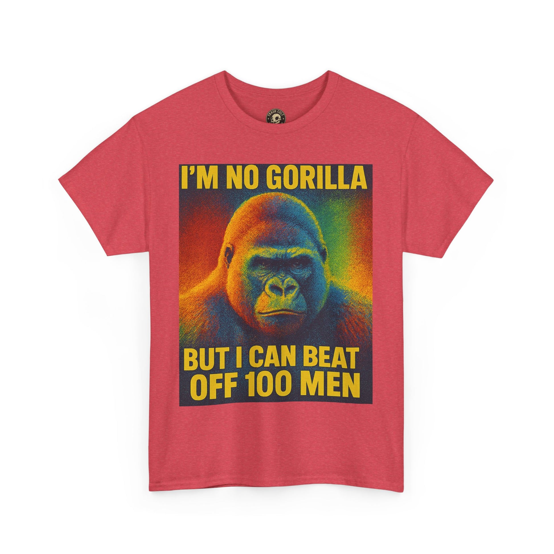 I’m No Gorilla But I Can Beat Off 100 Men Shirt – Multicolor Halftone Gorilla Tee on Gildan 5000