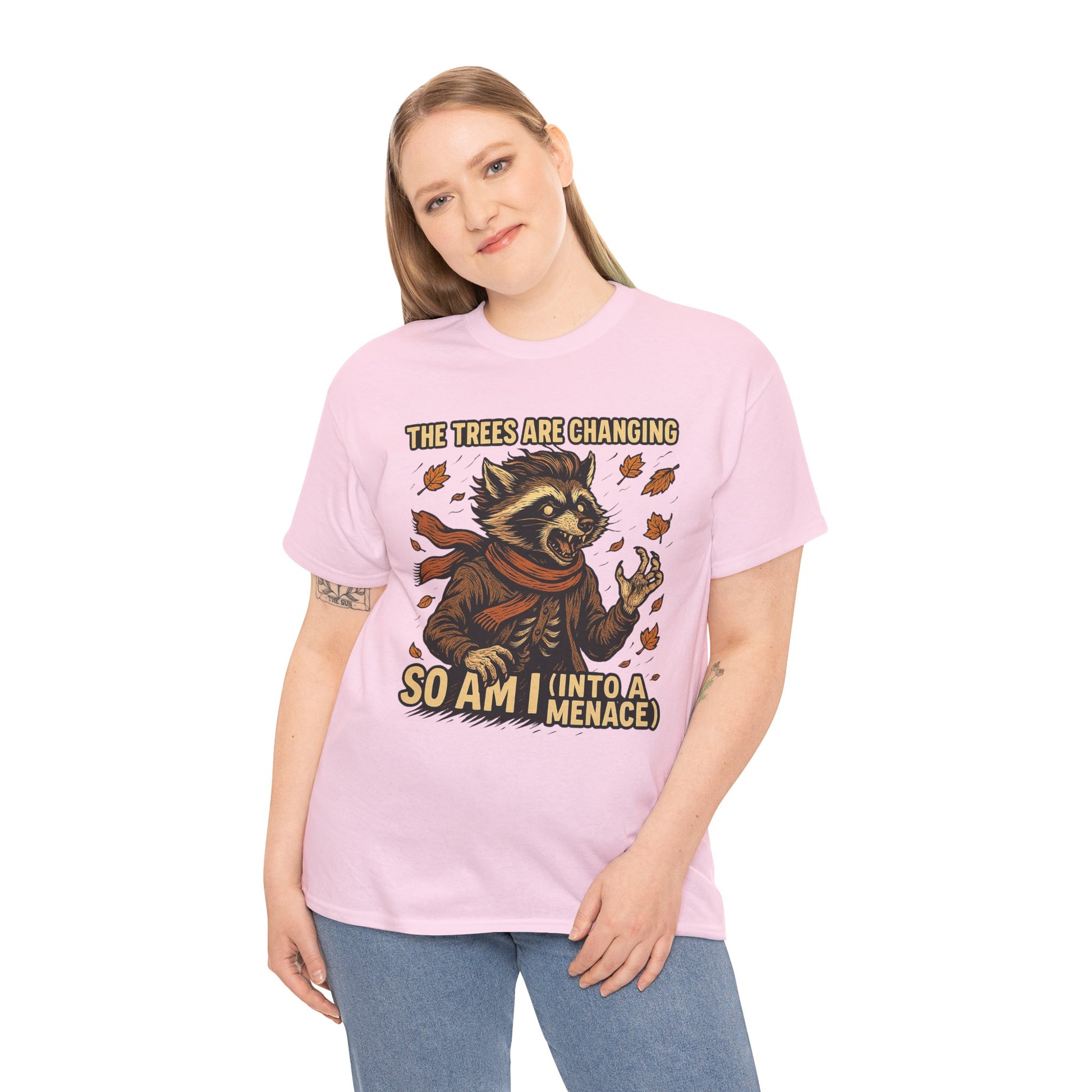 So Am I (Into a Menace) Shirt – Raccoon Transformation Fall Tee – The Trees Are Changing T-Shirt – Fall of Humanity Collection – Trash Cult Supply Co.