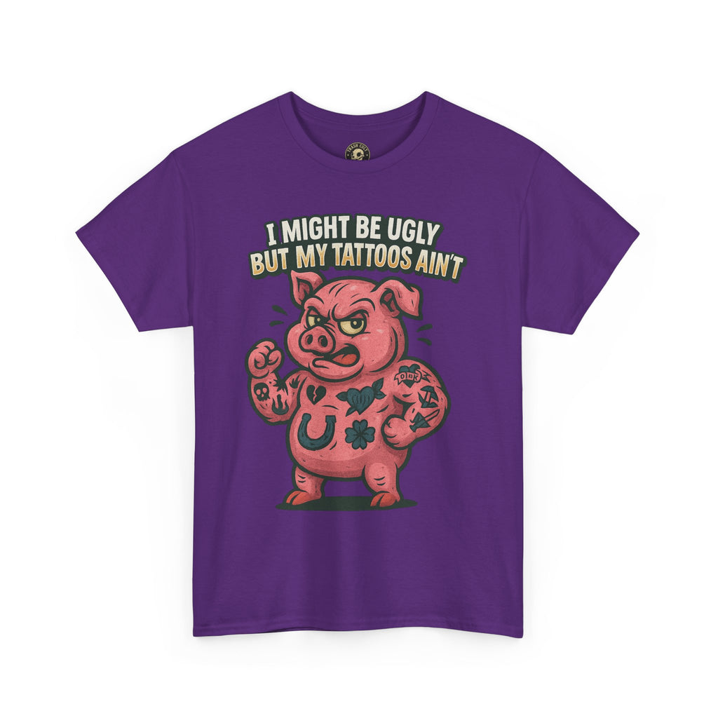 Funny Pig Tattoo Unisex Heavy Cotton Tee, Graphic Shirt, Gift for Tattoo Lovers, Casual Wear, Humor Tees