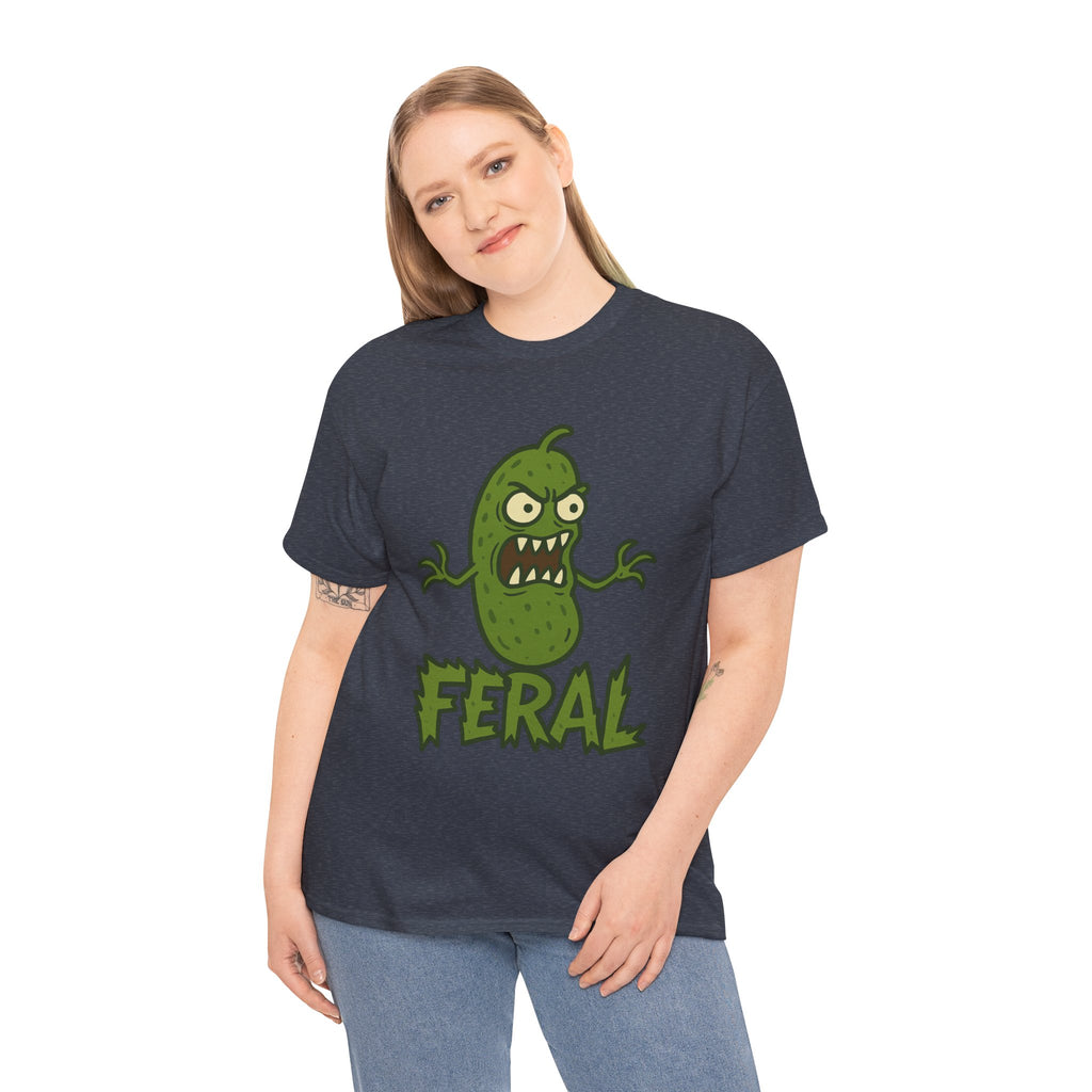 Feral Pickle Cartoon Tee – Trashcore Angry Pickle Shirt – Gildan 5000 Unisex Heavy Cotton
