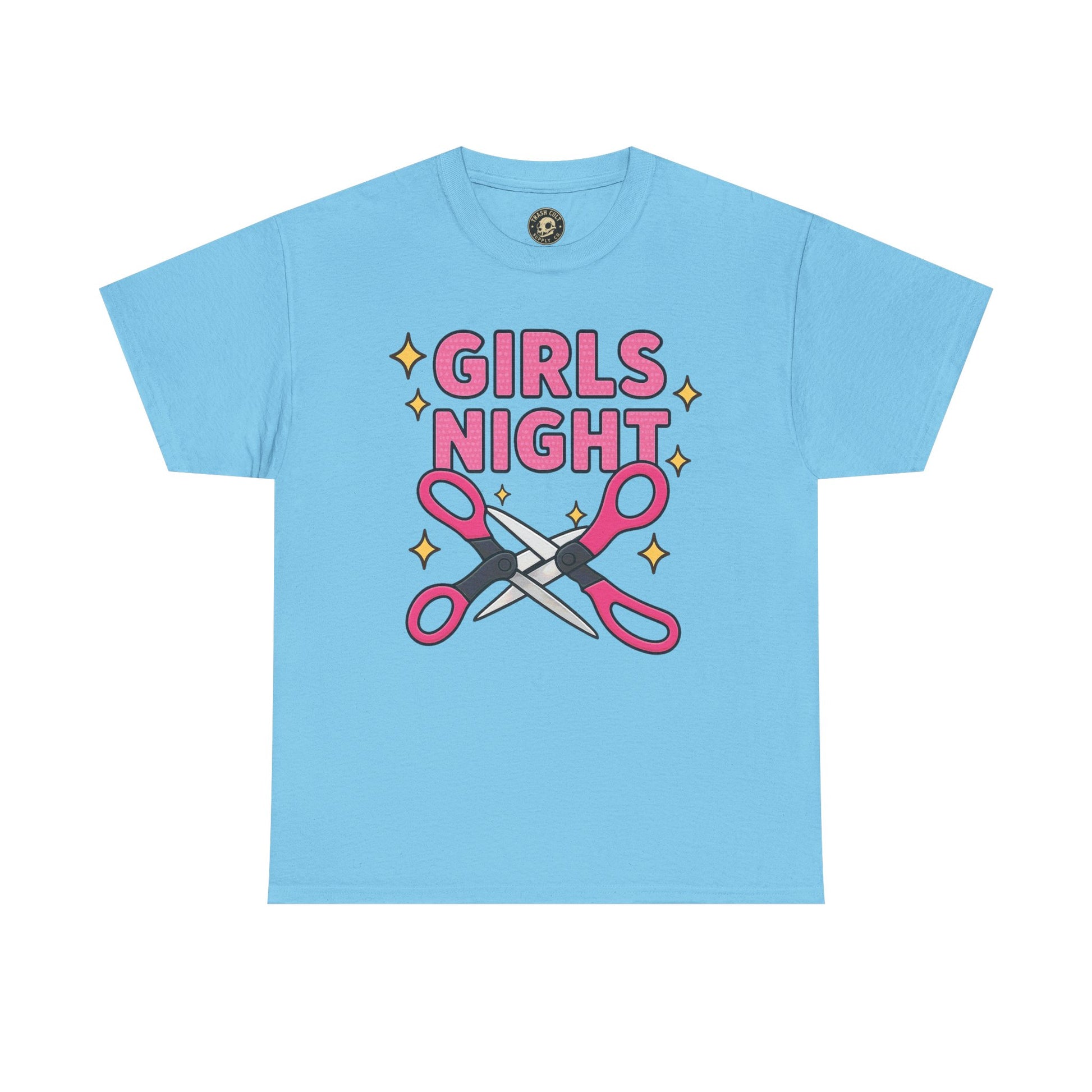 Funny Girls Night Shirt – Lesbian Humor Tee – Pink Scissors Graphic on Gildan 5000