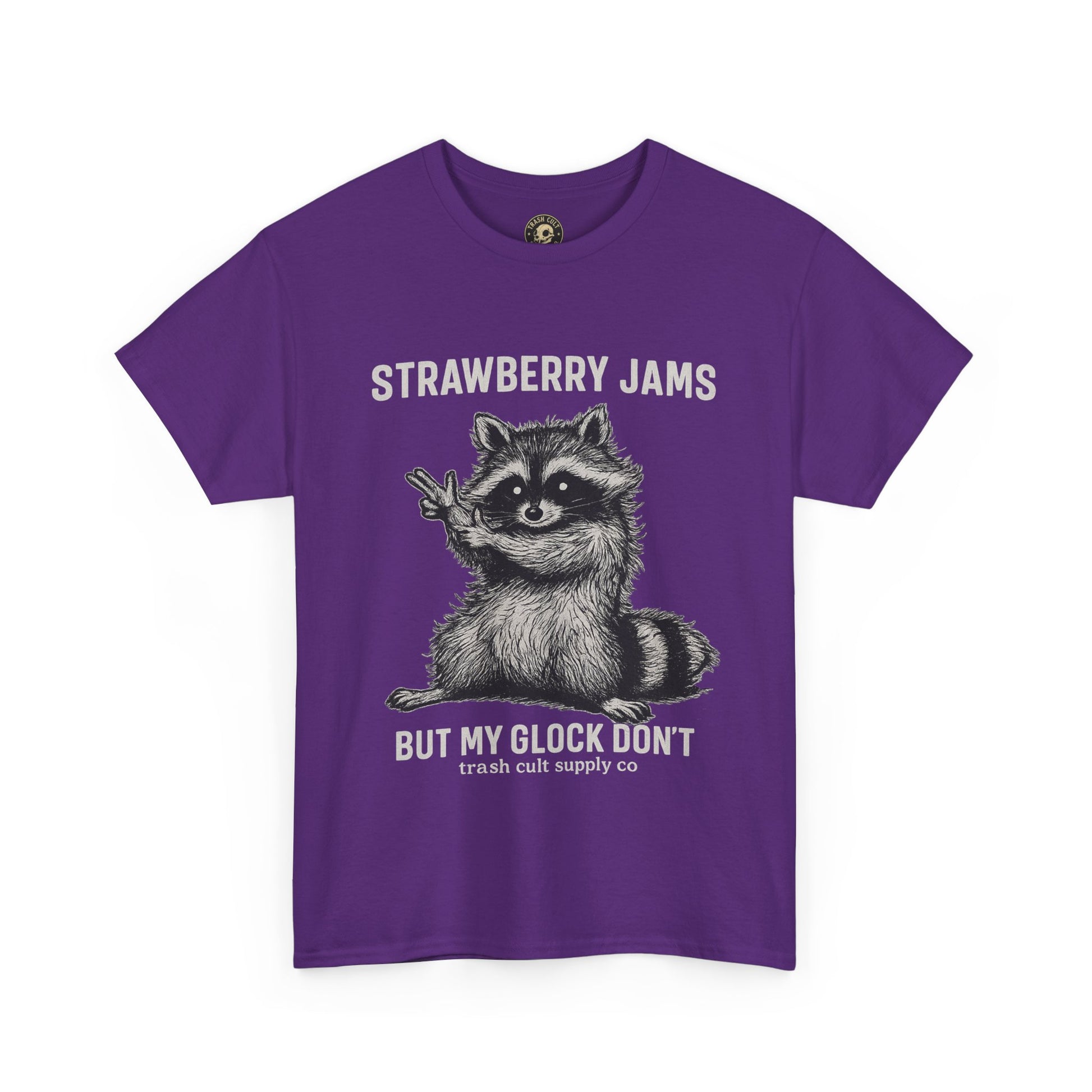 Strawberry Jams But My Glock Don’t Raccoon Shirt – Trash Cult Supply Co. Gildan 5000 Tee