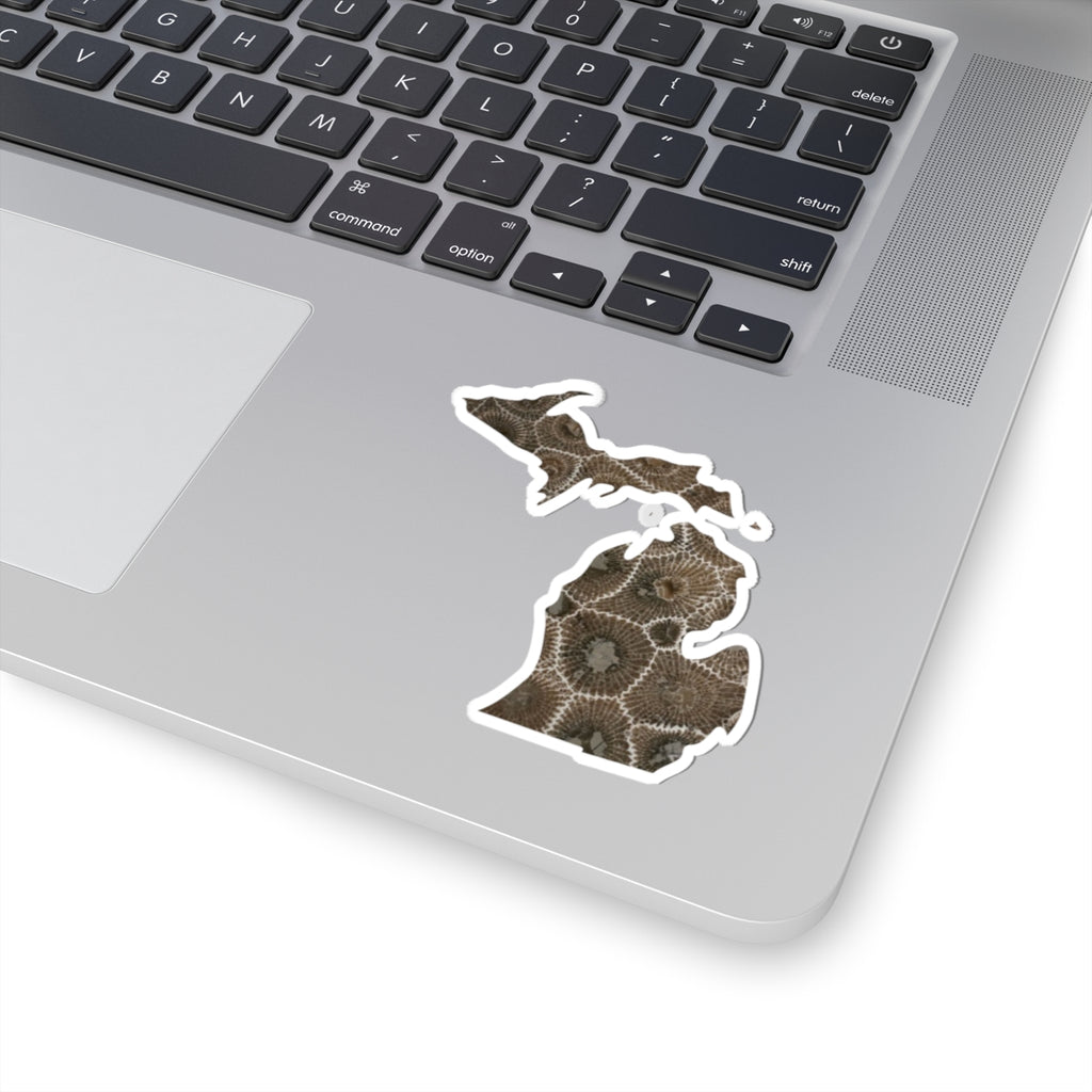 Michigan Petoskey Stone Kiss Cut Sticker – State Outline Fossil Rock Design