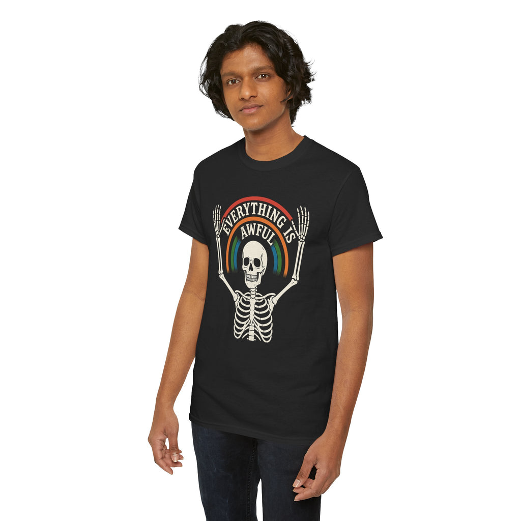 Everything Is Awful Skeleton Rainbow T-Shirt – Funny Vintage Dark Humor Tee – Gildan 5000