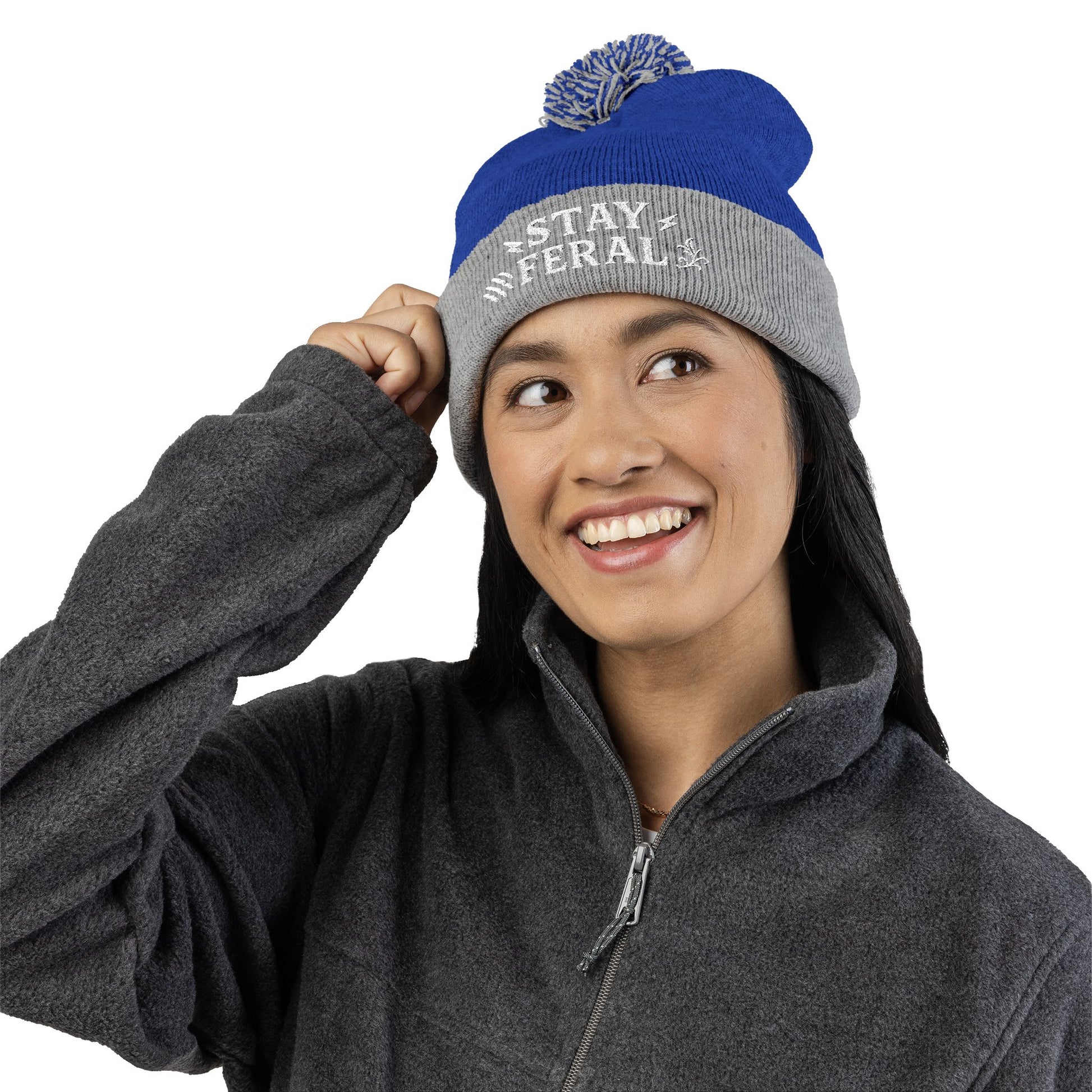 Stay Feral Pom-Pom Knit Cap, Cozy Winter Beanie, Embroidered Hats for Adventurers, Gift for Outdoorsy Friends, Stylish Cold Weather [...]