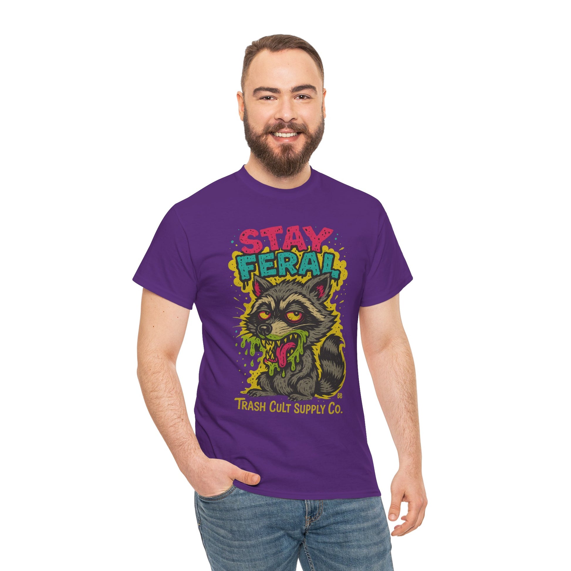 Stay Feral Raccoon Lowbrow Tee – Trash Cult Supply Co. | Gildan 5000