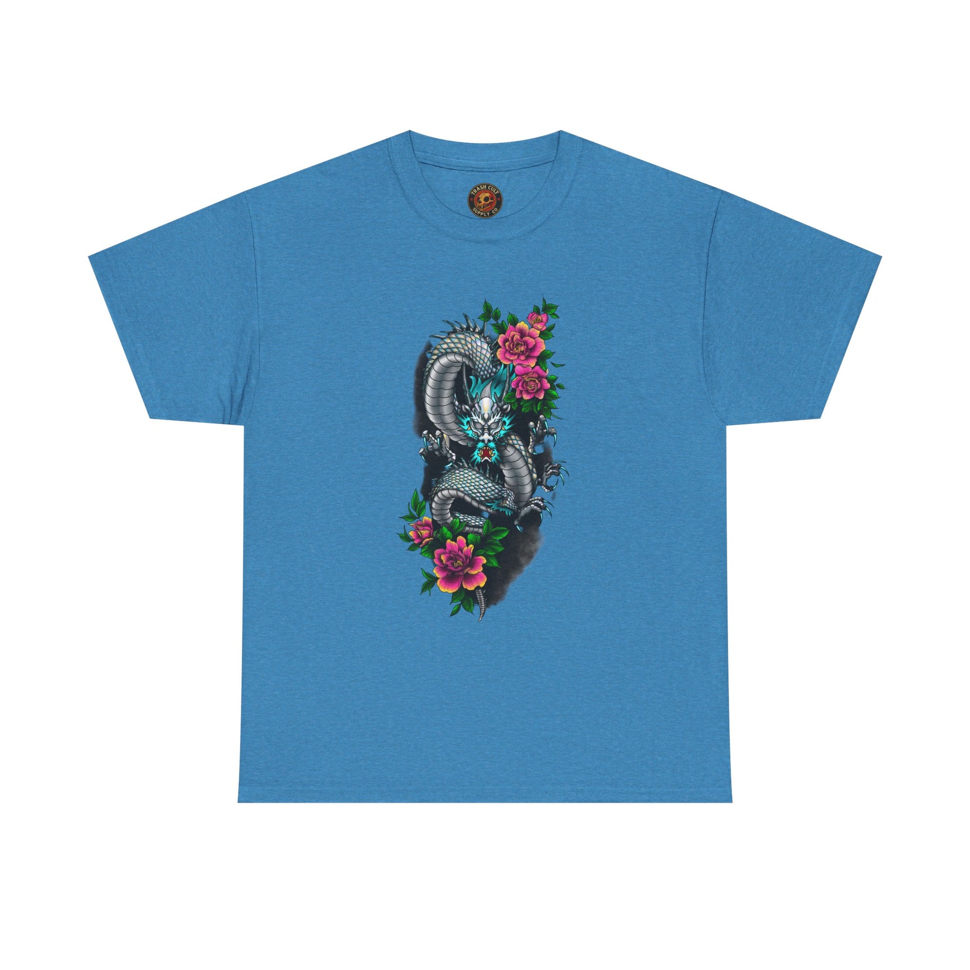 Mythic Dragon & Peonies Tattoo T-Shirt – Lara Davenport x Trash Cult Supply Co. Collab (Gildan 5000)
