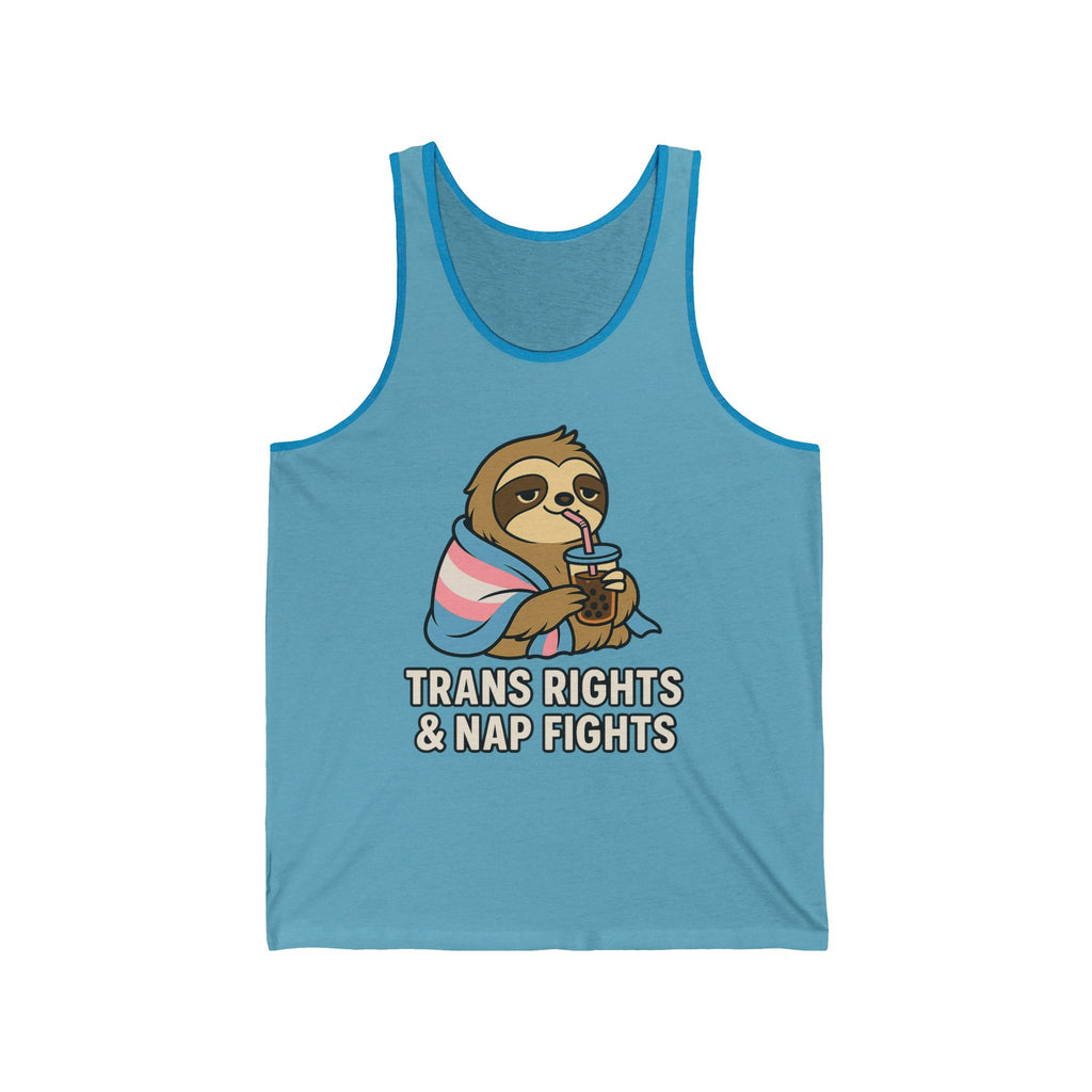 Trans Rights & Nap Fights – Cute Sloth Unisex Jersey Tank Top | LGBTQIA+ Pride Shirt