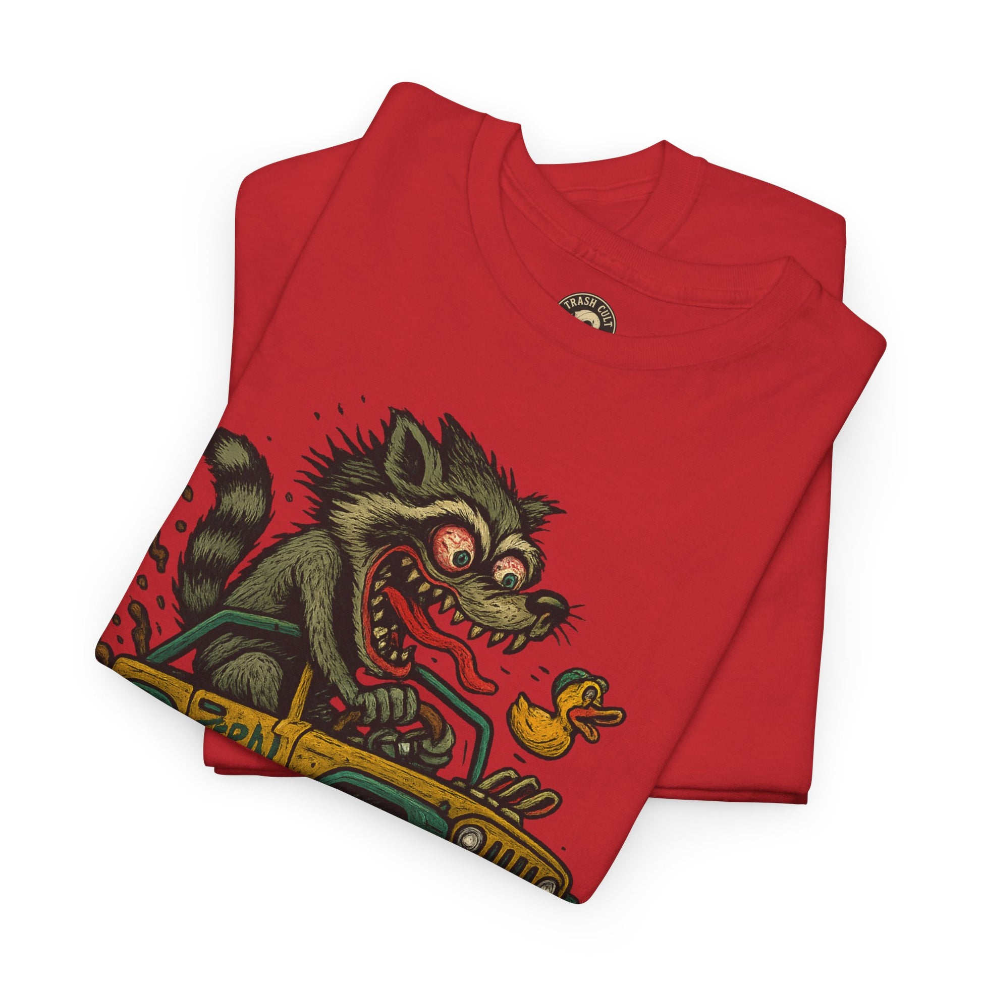 Feral Jeep Raccoon Shirt – Ed Roth Style Off-Road Chaos | Trash Cult Supply Co | Gildan 5000 Tee