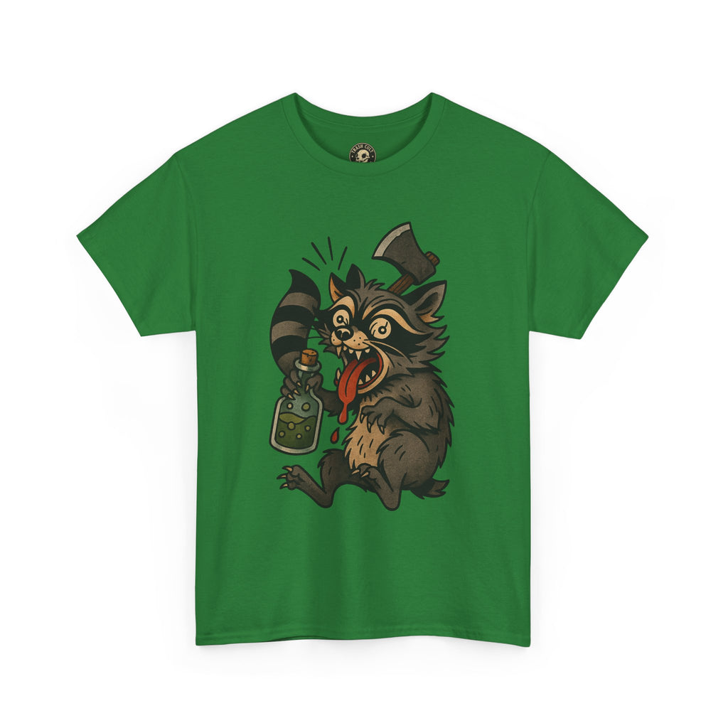 Unhinged Raccoon Shirt – Chaos Gremlin with Axe & Potion | Tattoo Style Tee
