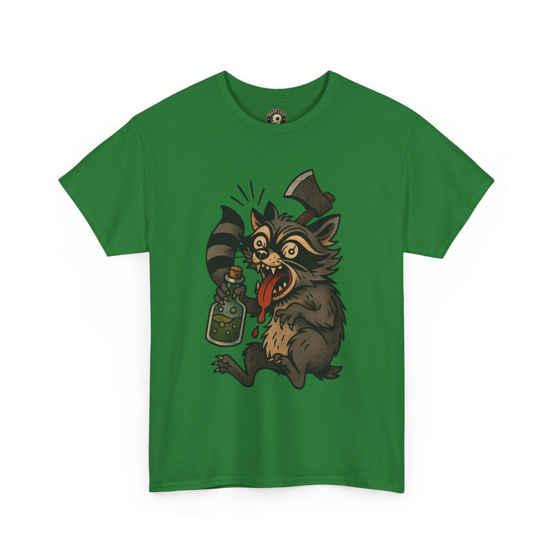 Unhinged Raccoon Shirt – Chaos Gremlin with Axe & Potion | Tattoo Style Tee