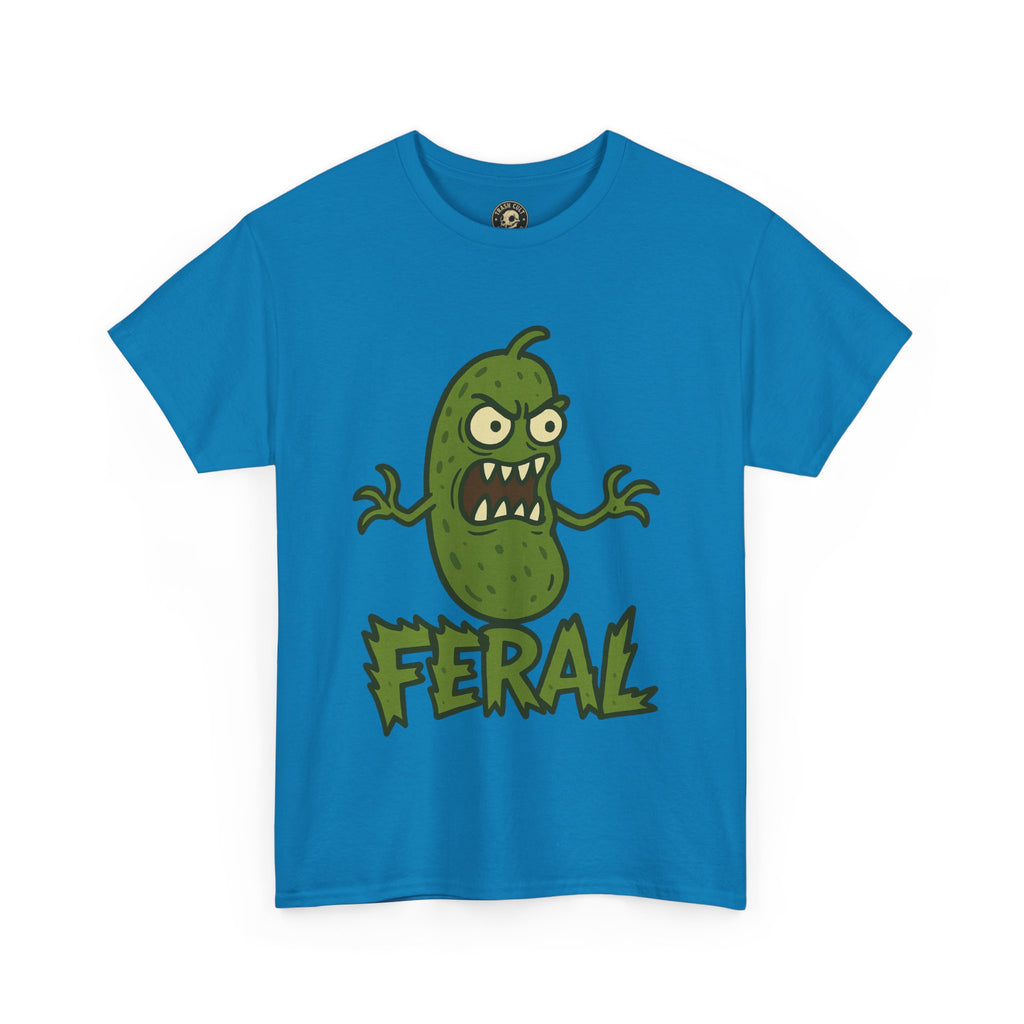 Feral Pickle Cartoon Tee – Trashcore Angry Pickle Shirt – Gildan 5000 Unisex Heavy Cotton