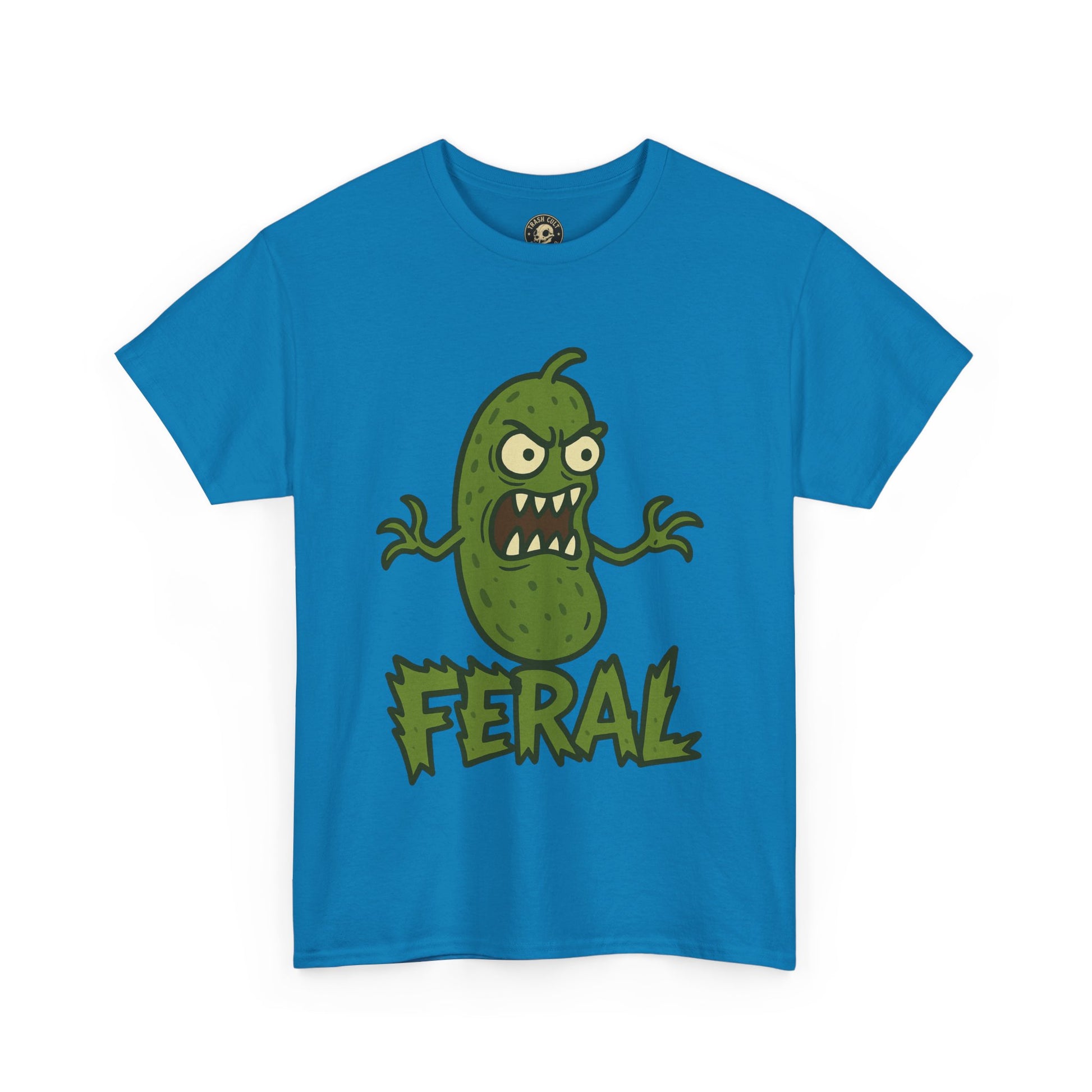 Feral Pickle Cartoon Tee – Trashcore Angry Pickle Shirt – Gildan 5000 Unisex Heavy Cotton