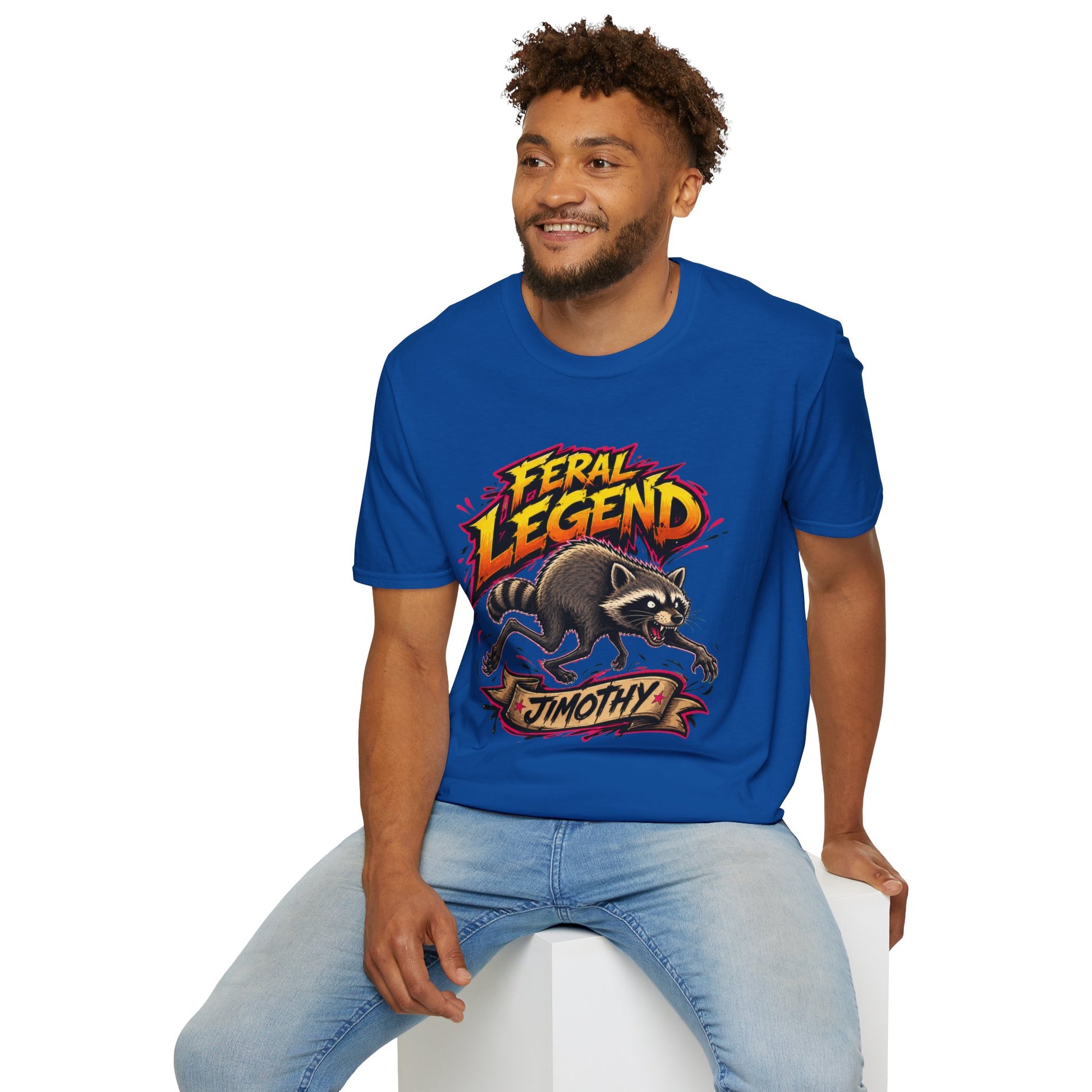 Feral Legend Raccoon Jimothy T-Shirt — Bold Graphic Tee