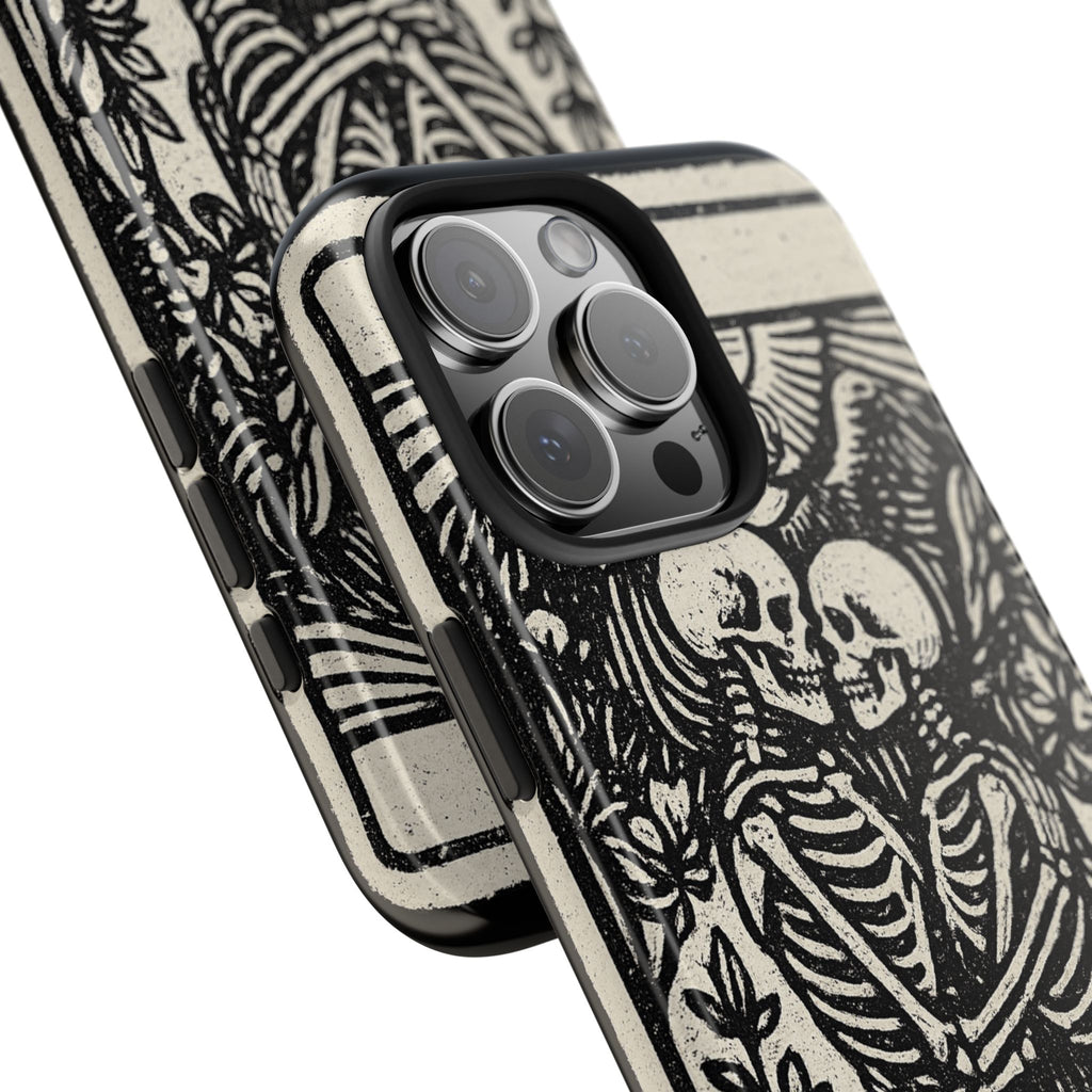 Tough Phone Case with Skeleton Lovers Design, Gothic Phone Cover, Unique Couples Gift, Halloween Accessory, Edgy Tech Design