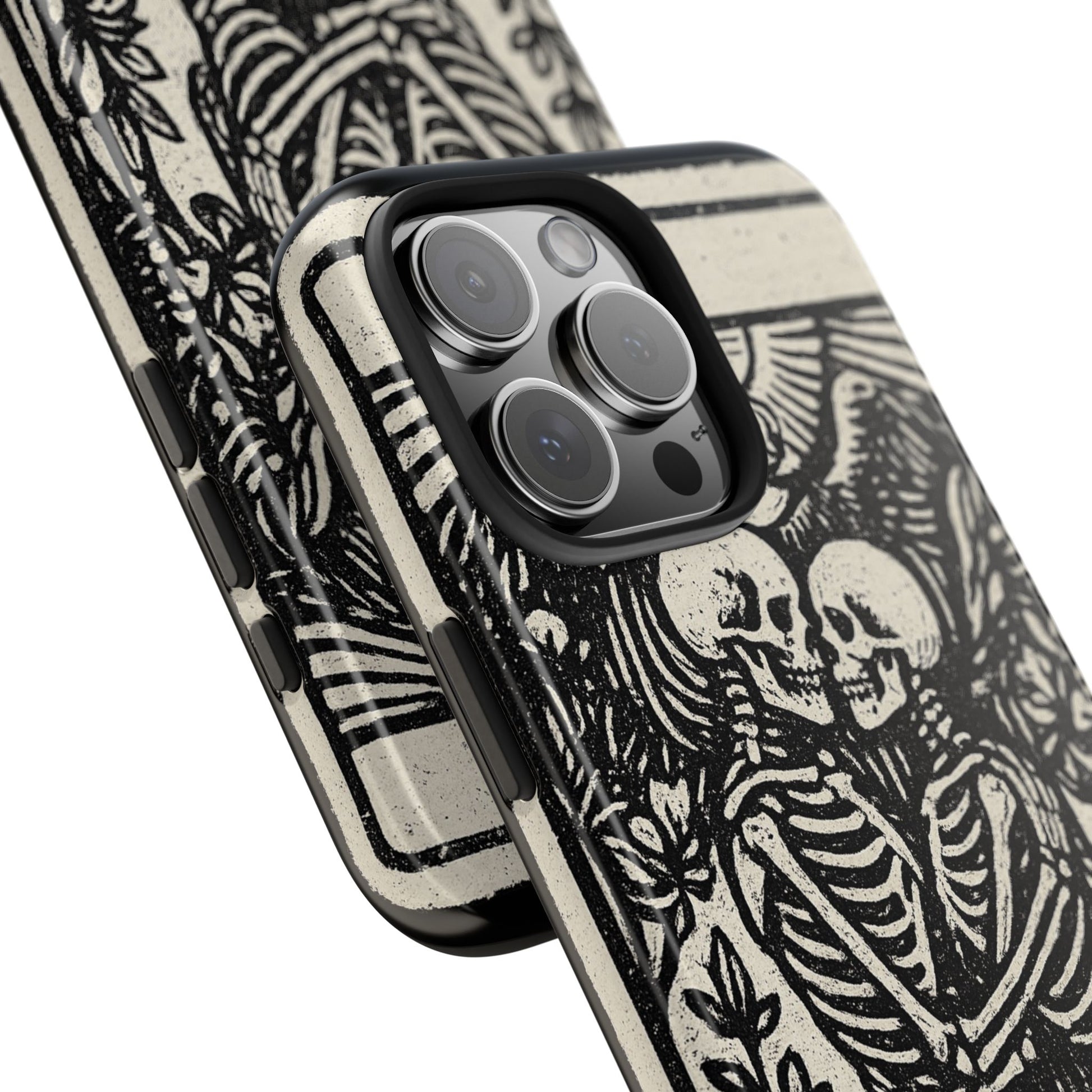 Tough Phone Case with Skeleton Lovers Design, Gothic Phone Cover, Unique Couples Gift, Halloween Accessory, Edgy Tech Design