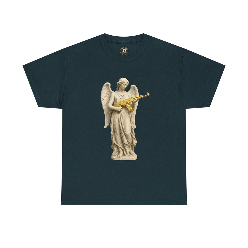 Marble Angel with Gold AK-47 T-Shirt – Gildan 5000 Divine Chaos Tee