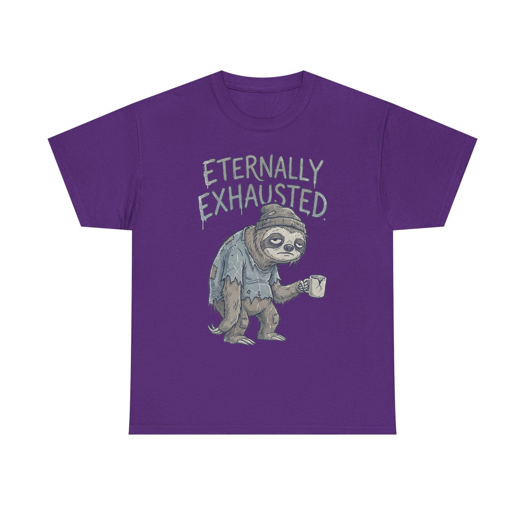 T-Shirt — 'Eternally Exhausted' Sloth Graphic Tee (Funny Coffee Lover Gift)